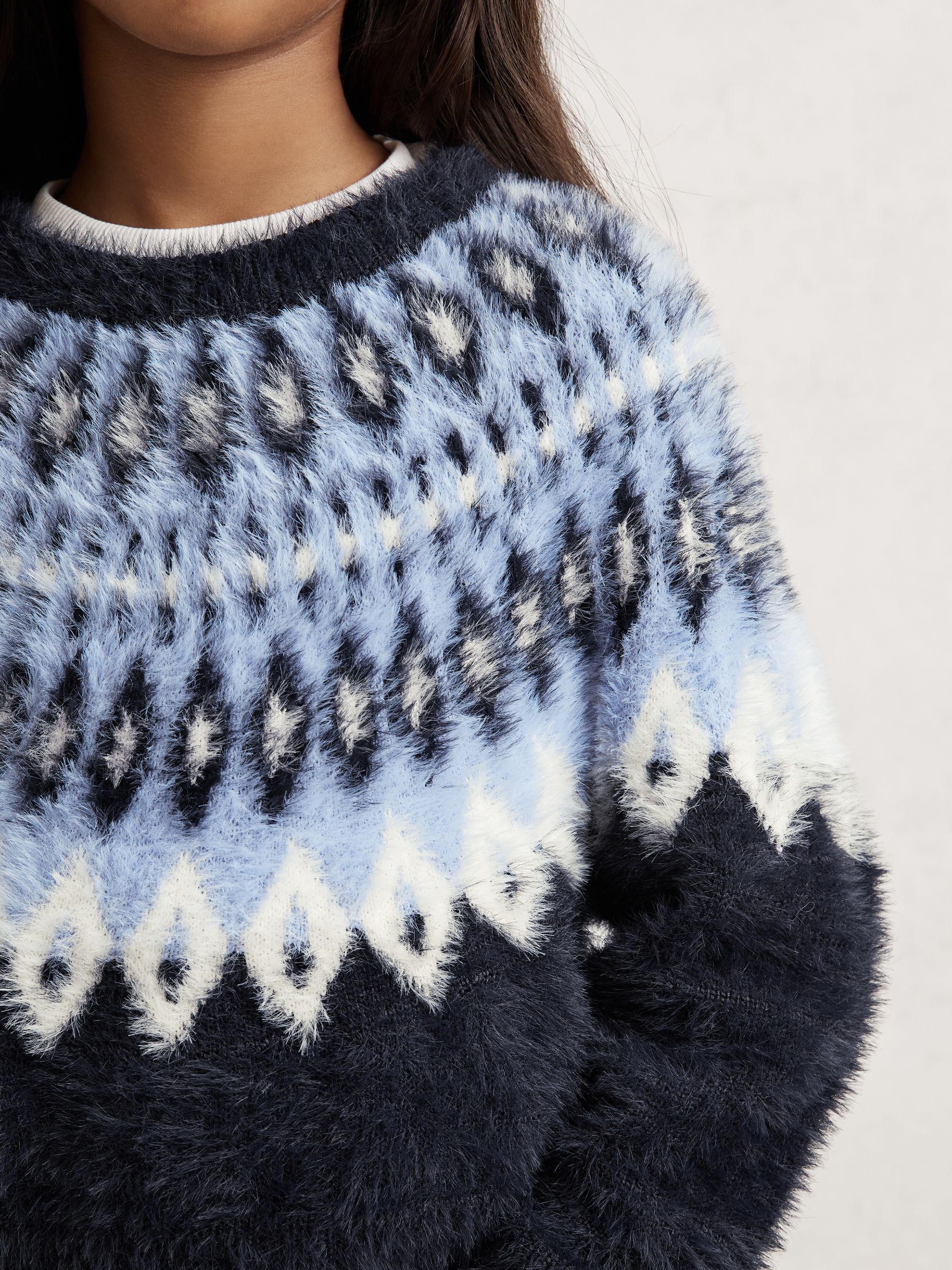 Fluffy Fair Isle Jumper in Navy