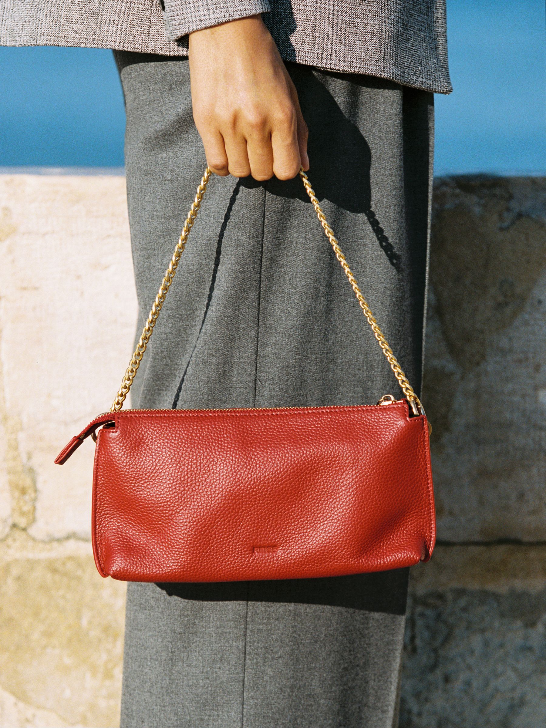 Leather Double-Pouch Crossbody Bag in Red