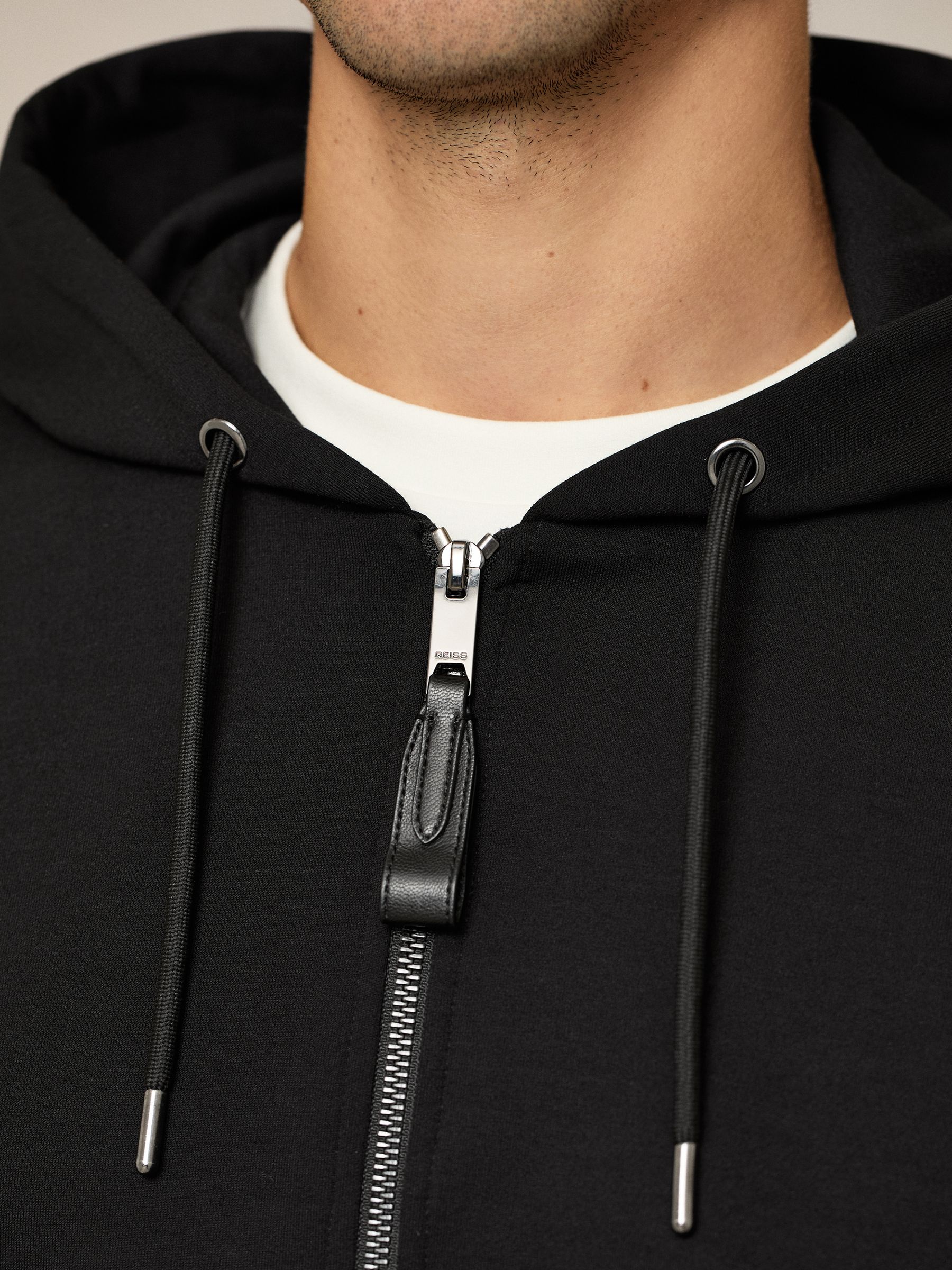 Interlock Zip-Through Hoodie in Black