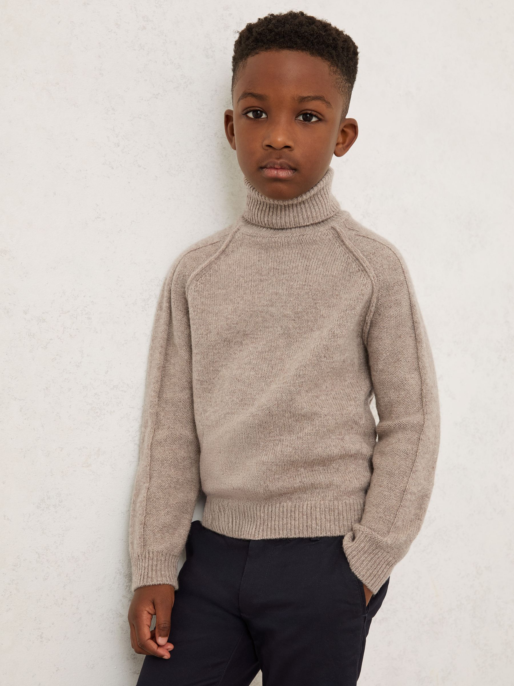 3-9 yrs Wool-Cashmere Roll-Neck Jumper in Light Brown Melange