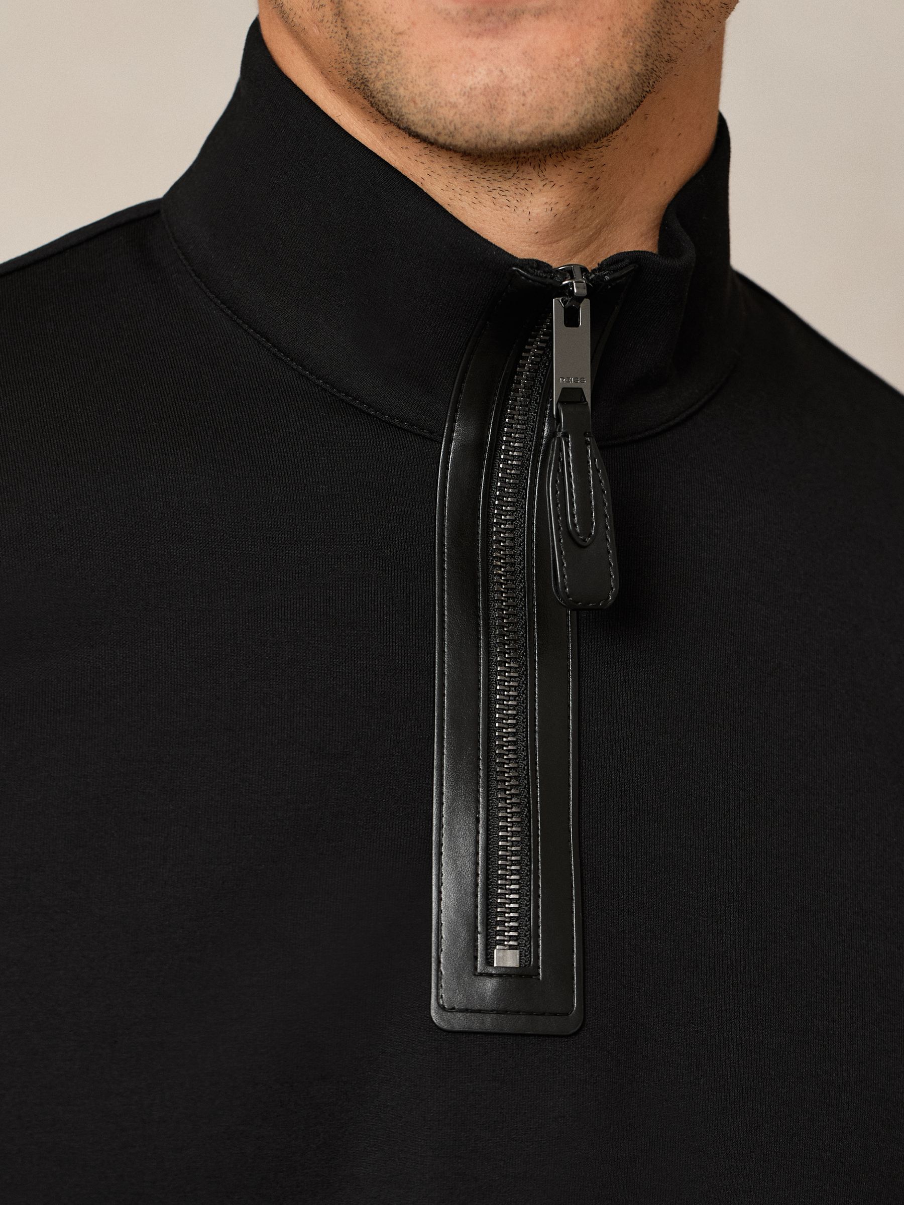 Interlock Half-Zip Sweatshirt with Trim in Black