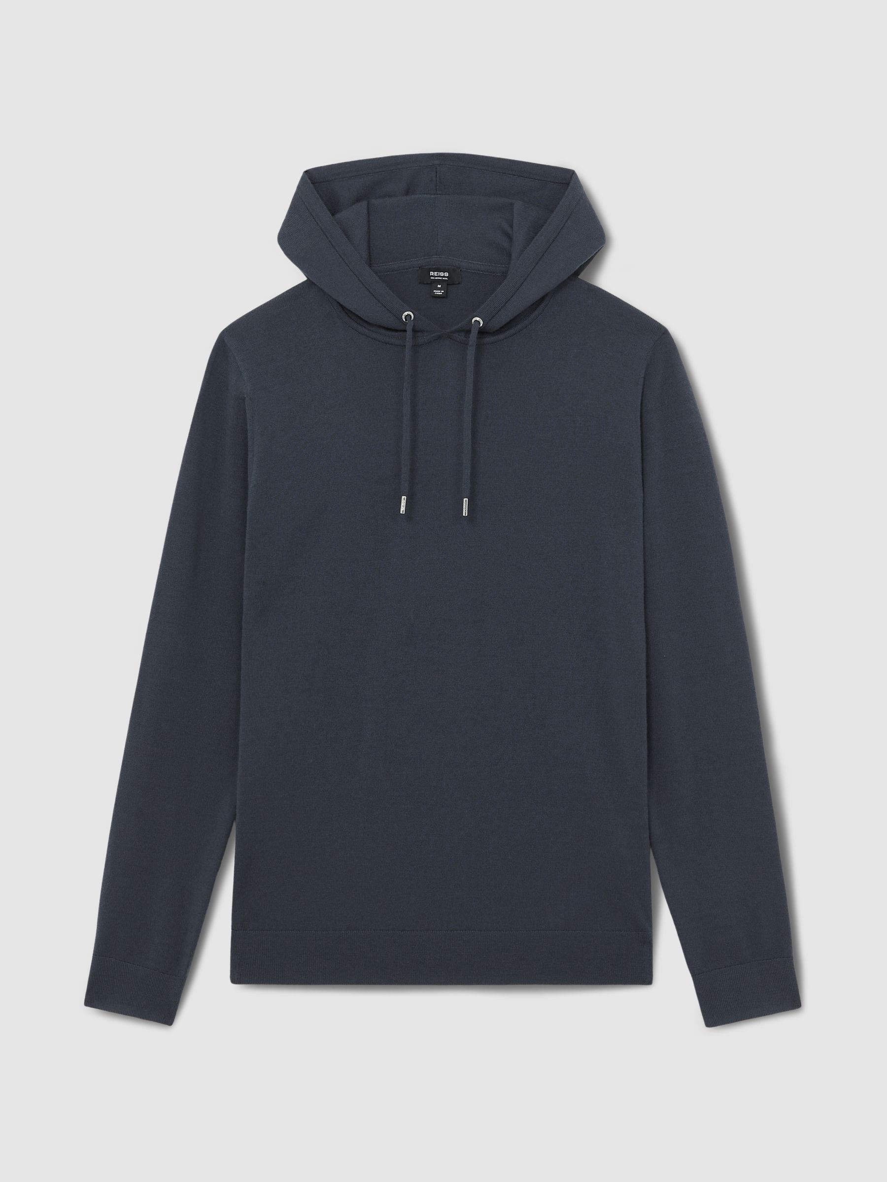 Merino Wool Drawstring Hoodie in Midnight Navy