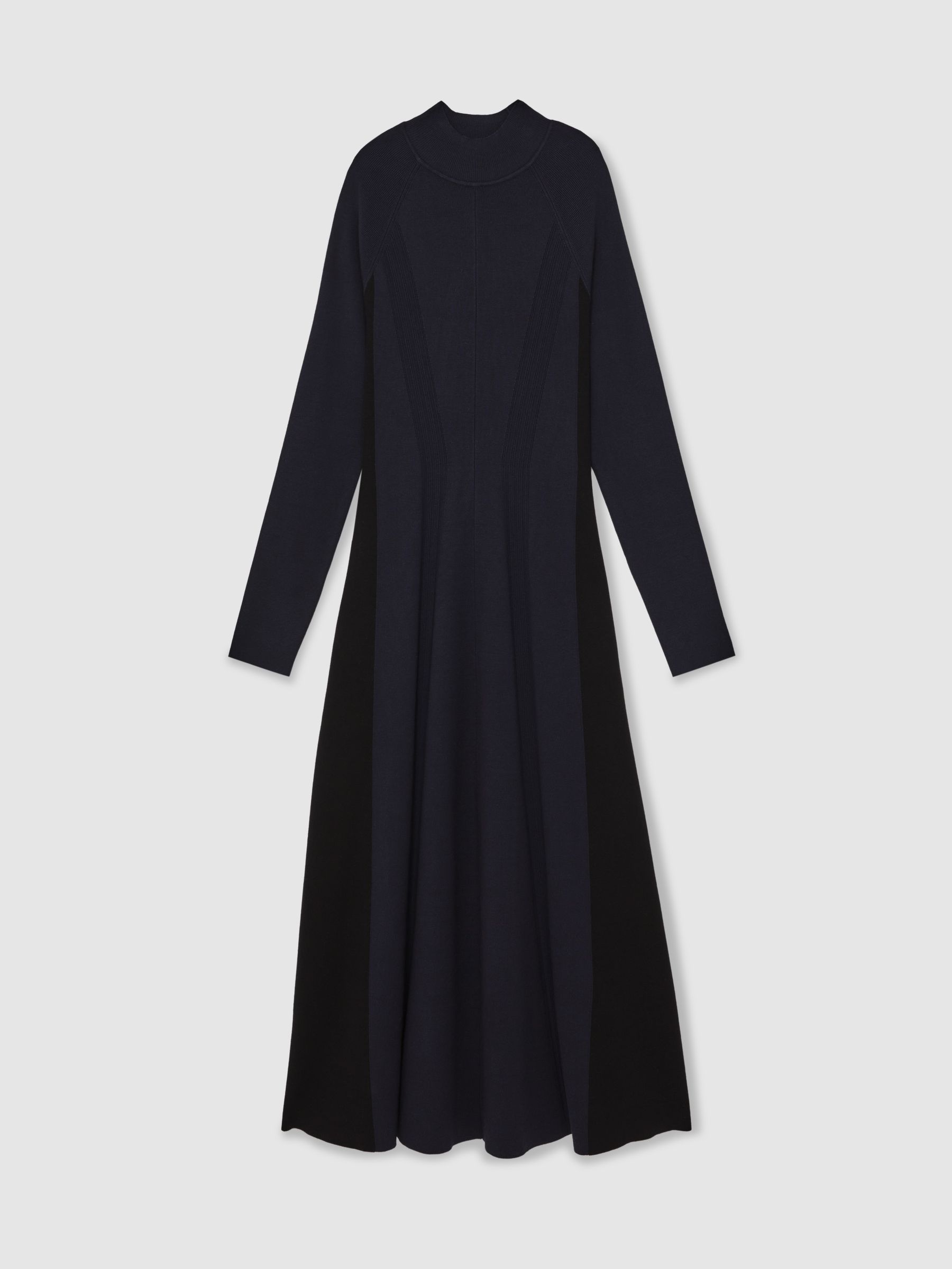 Petite Knitted Contrast-Panel Midi Dress in Navy/Black