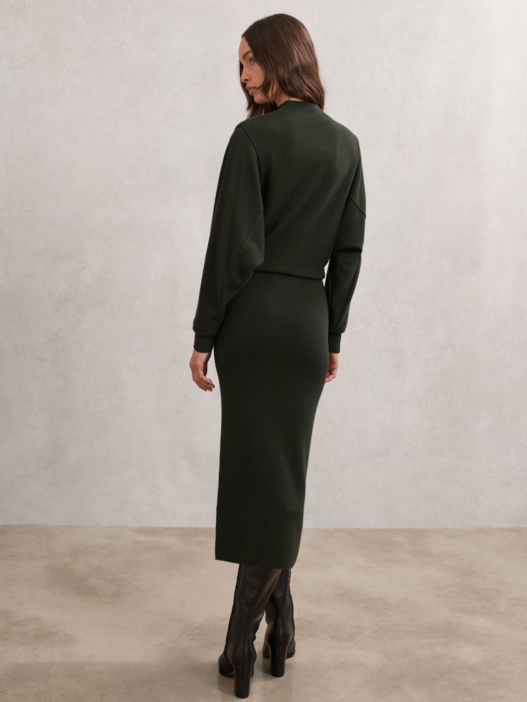 Wool-Blend High-Neck Knitted Dress with Cashmere in Dark Green