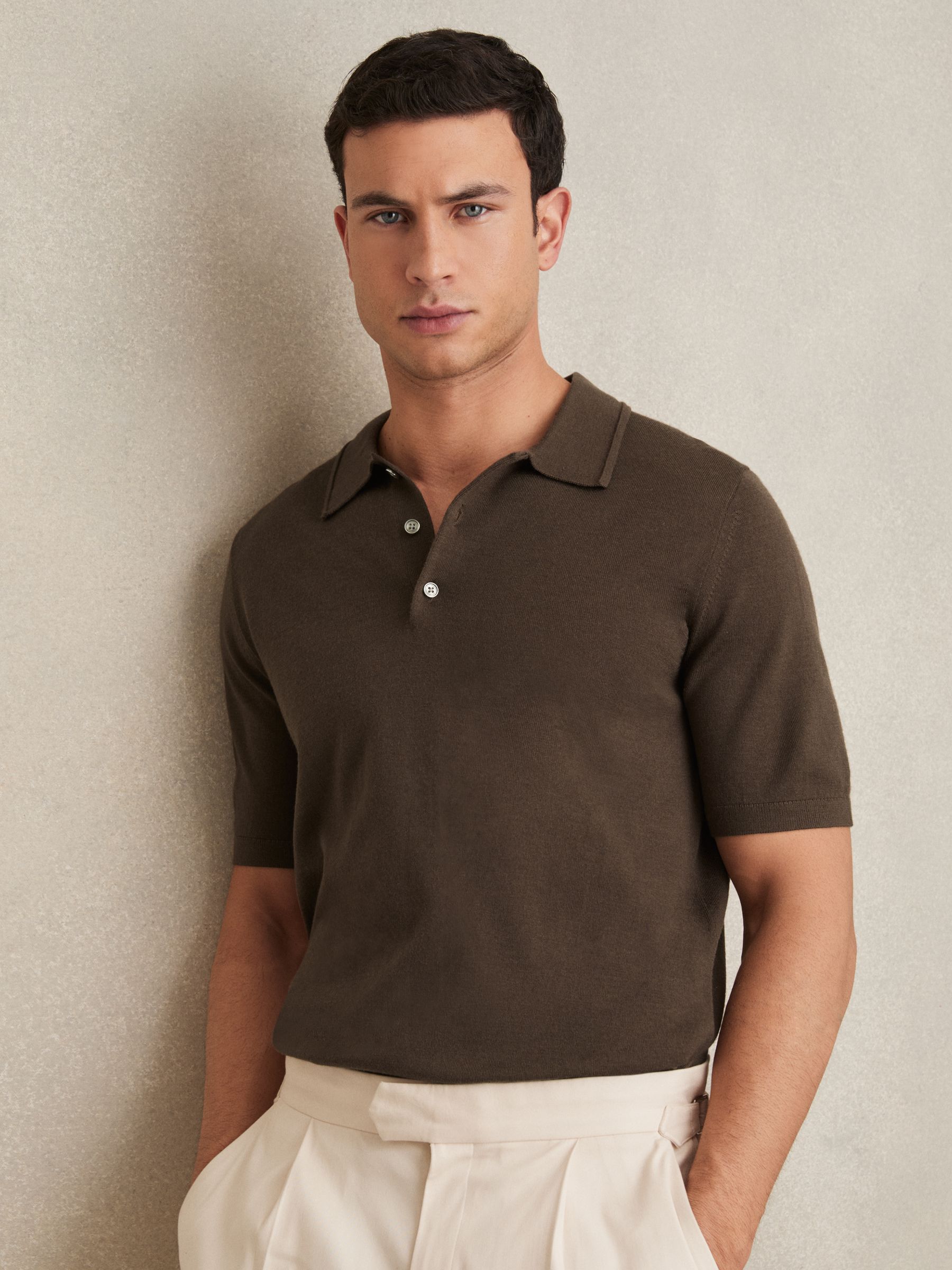 Merino Wool Short-Sleeve Polo Shirt in Midnight Navy