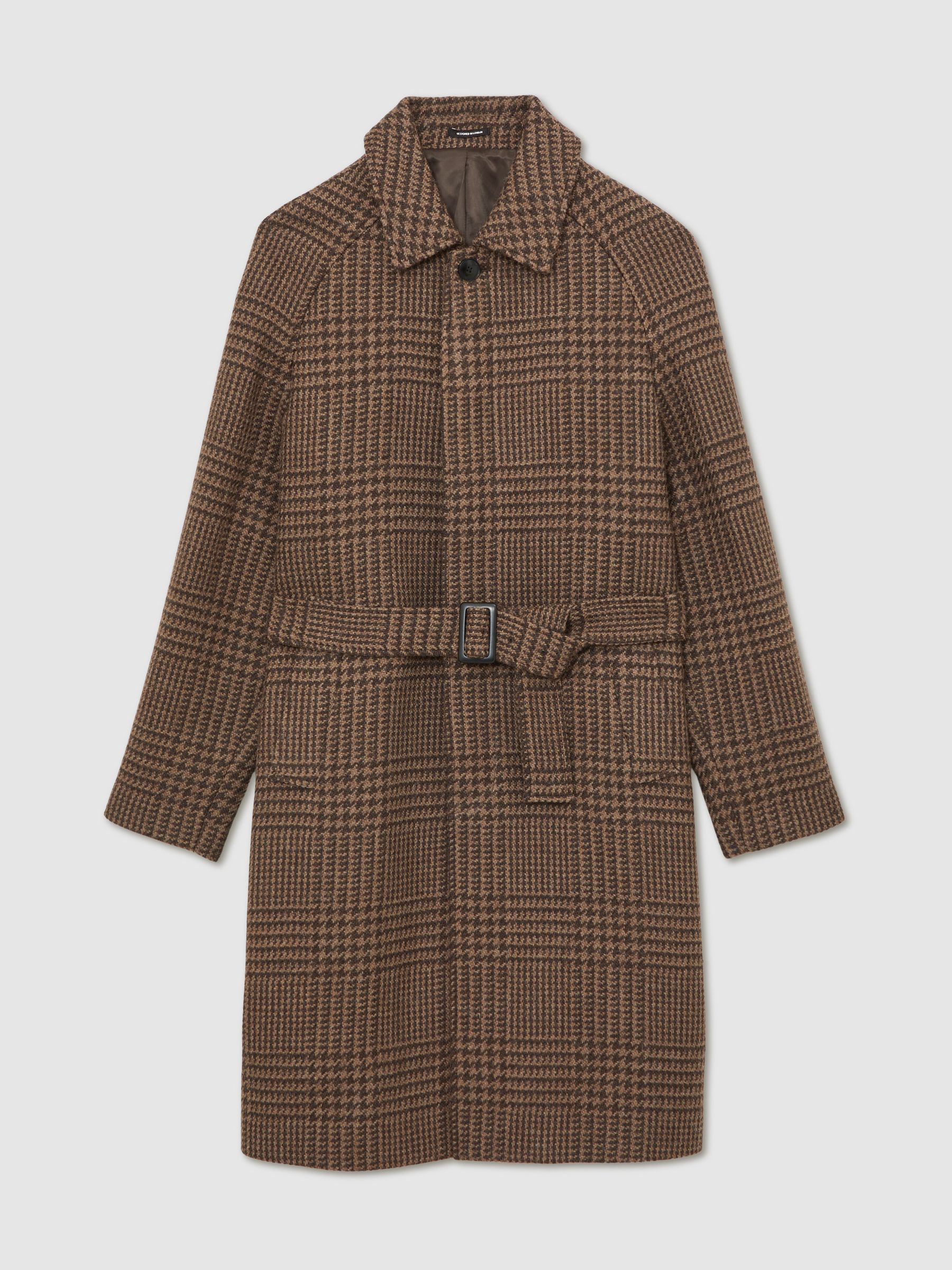 Atelier Wool Check Raglan Overcoat in Brown Check