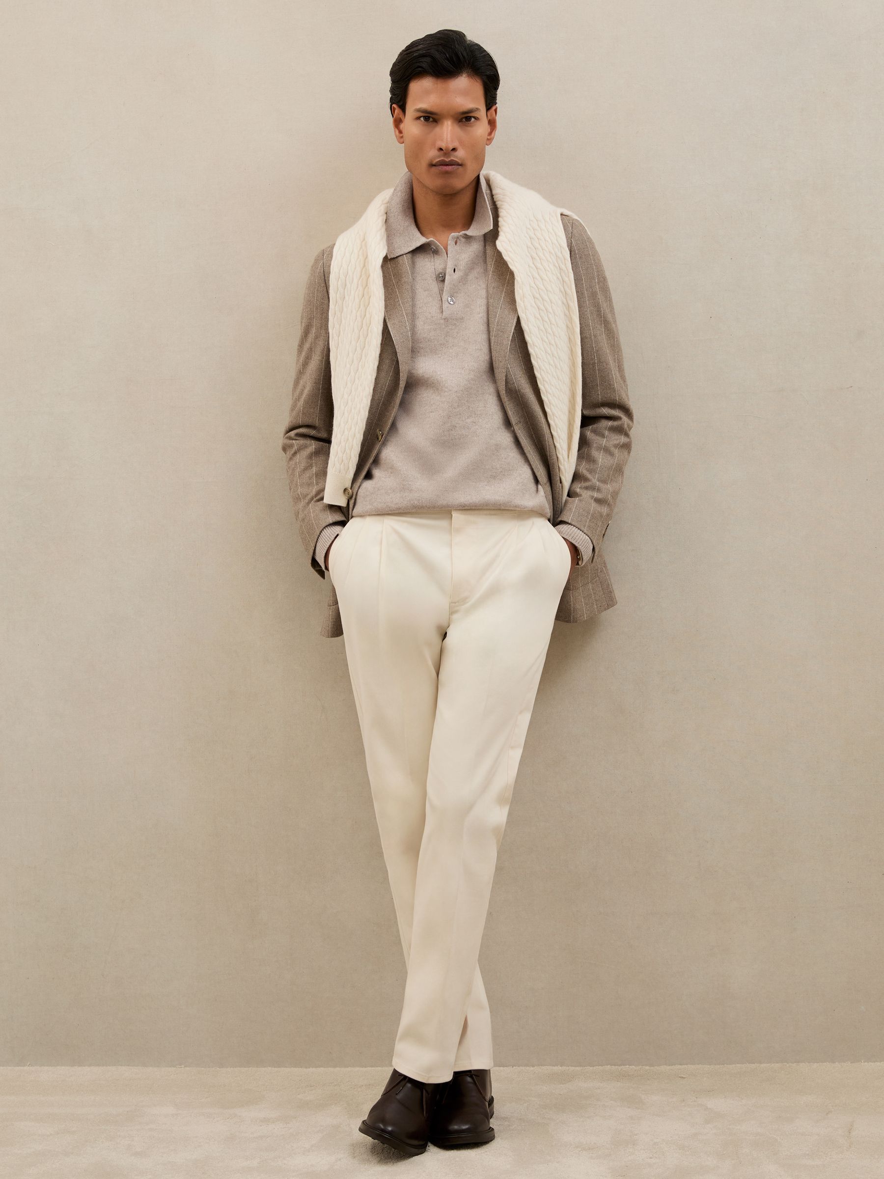 Atelier 100% Cashmere Polo Jumper in Oatmeal