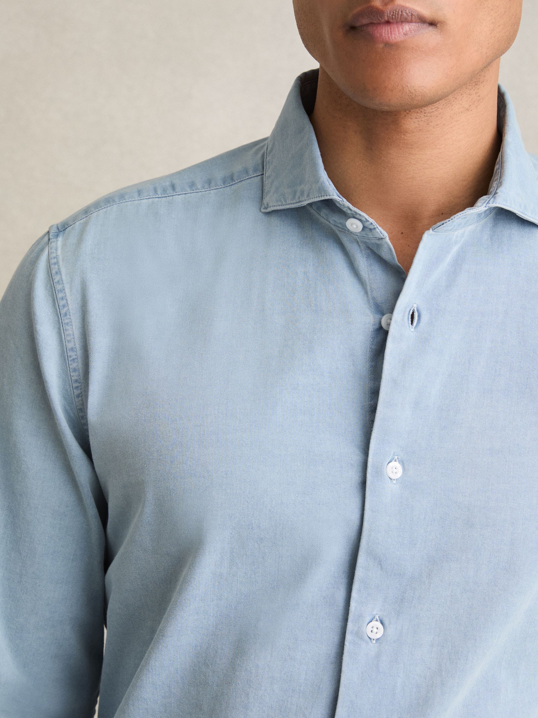 Washed Cotton Chambray Shirt in Blue