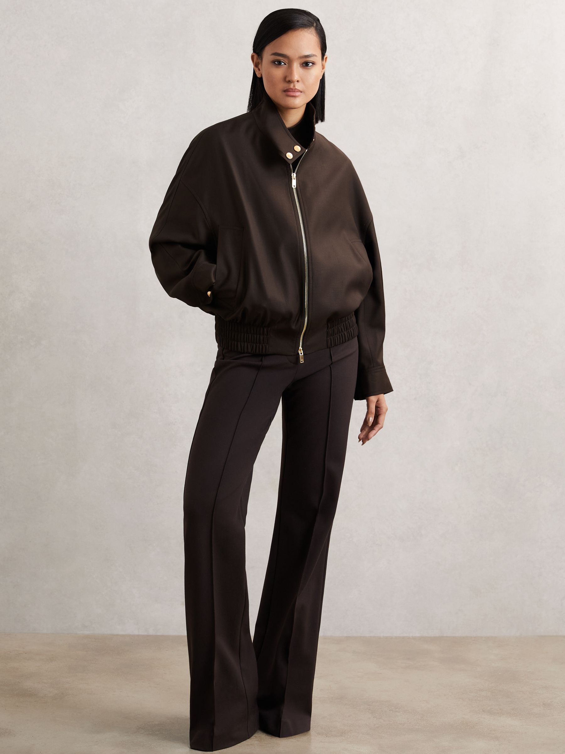 Wool Bomber Jacket in Chocolate Brown