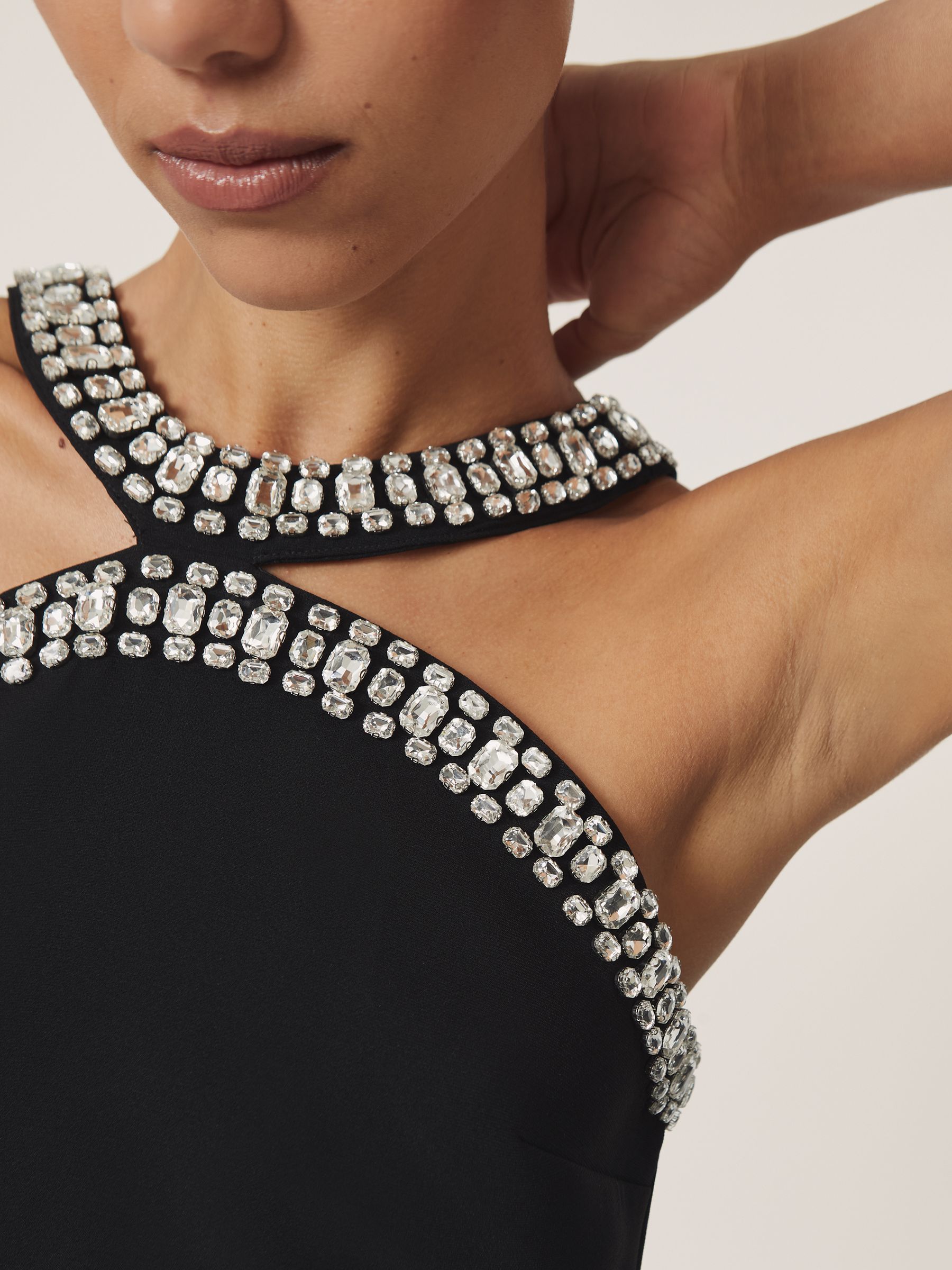 Crystal-Embellished Cut-Out Jumpsuit in Black