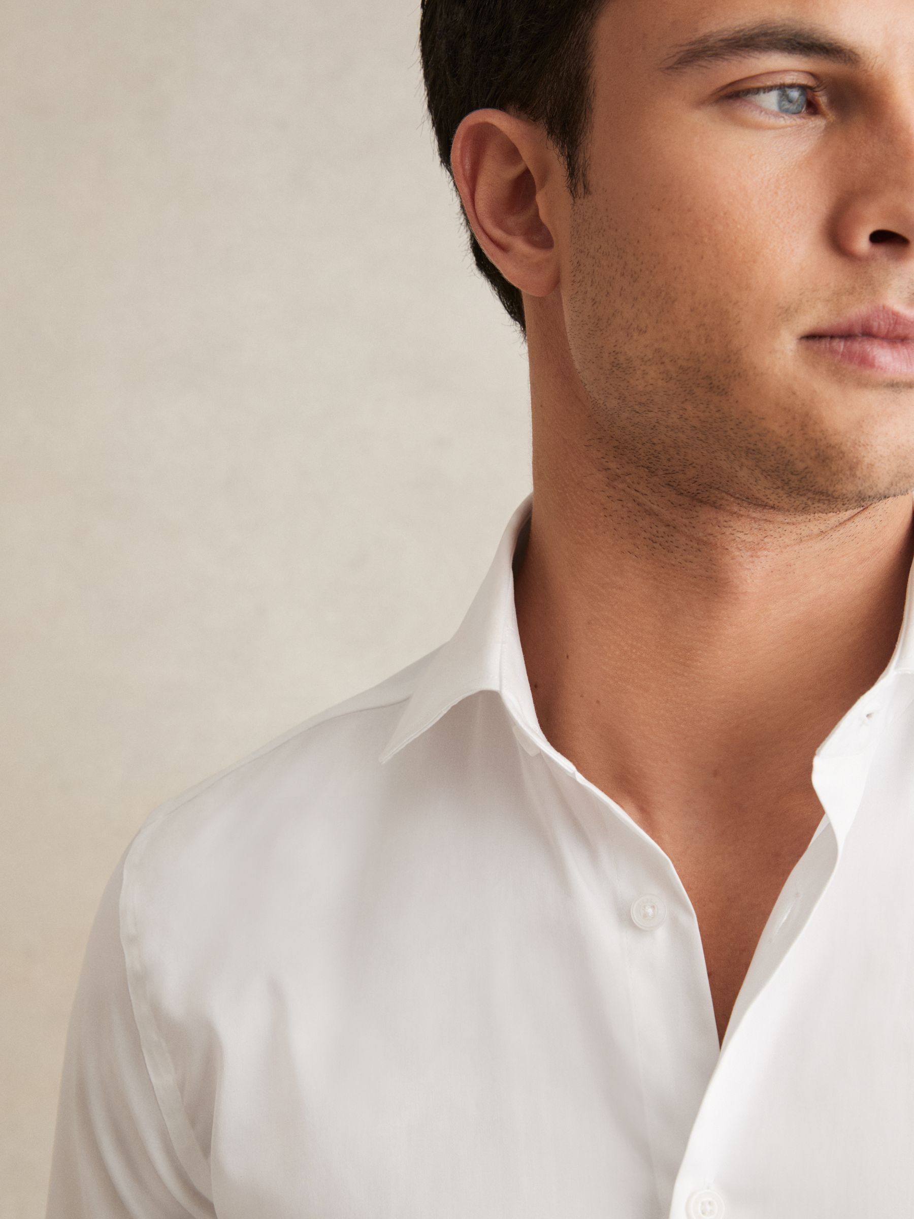 Regular Fit Cotton-Satin Regular-Fit Stripe Shirt in White