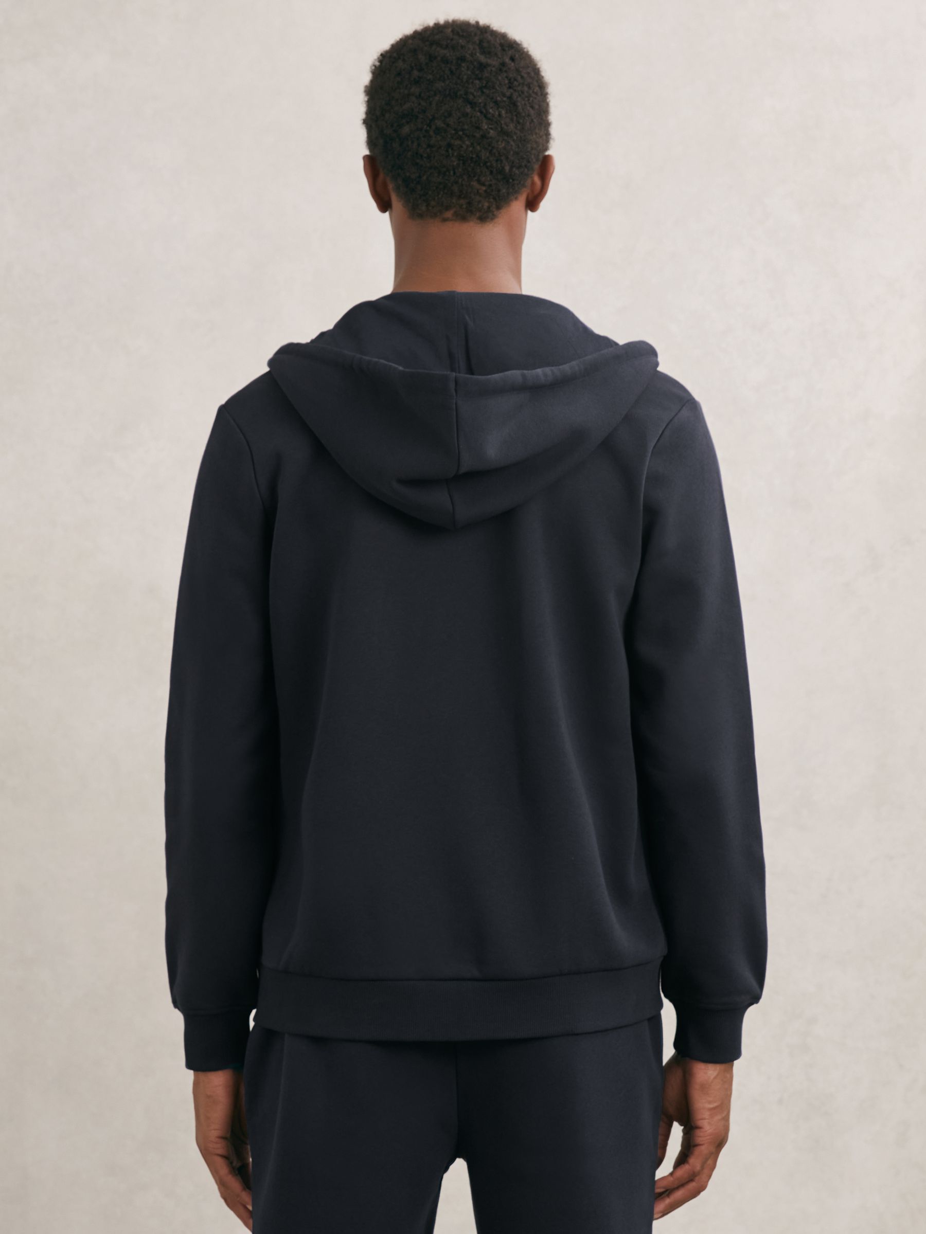 Cotton-Blend Zip-Through Hoodie in Navy