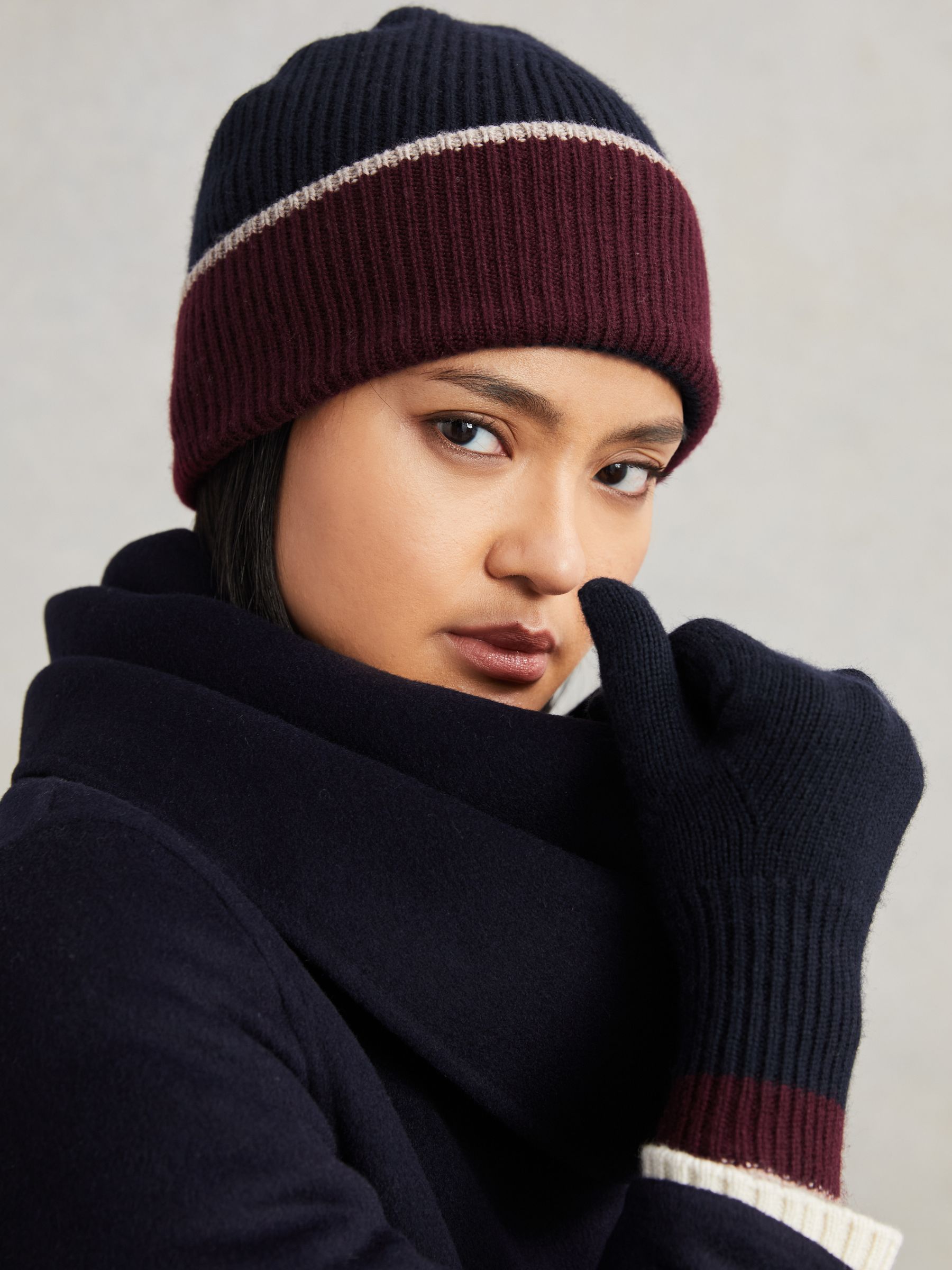 Wool-Blend Tipped Beanie in Navy