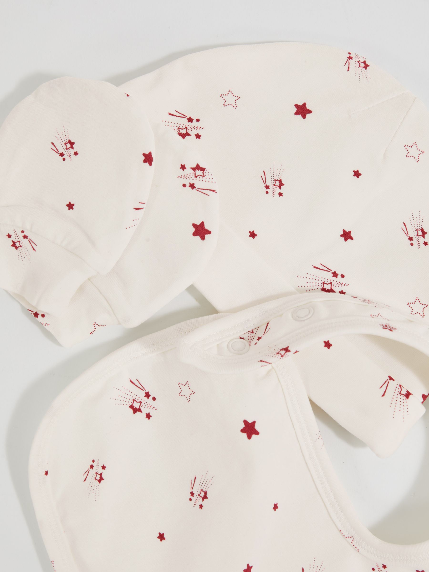 Hat, Bib And Mittens Set in Ivory Print