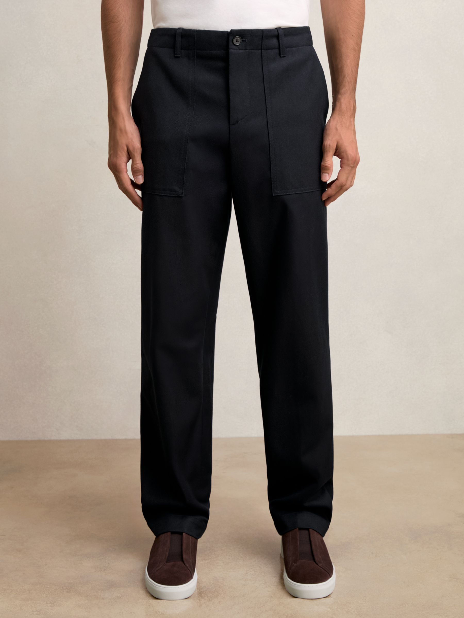 Lyocell Cotton Wide Utility Trousers in Navy
