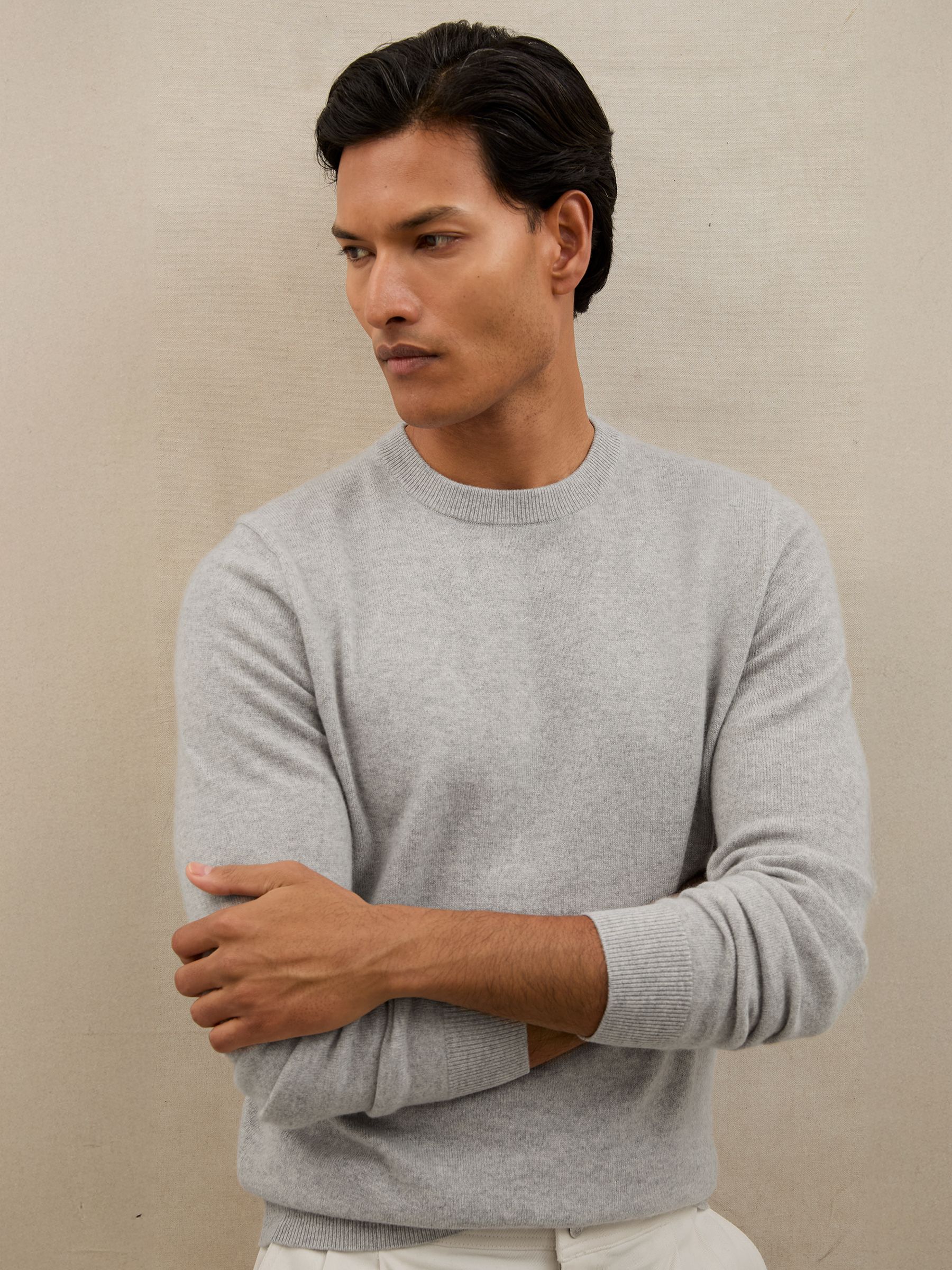 Atelier 100% Cashmere Crew-Neck Jumper in Soft Grey Melange