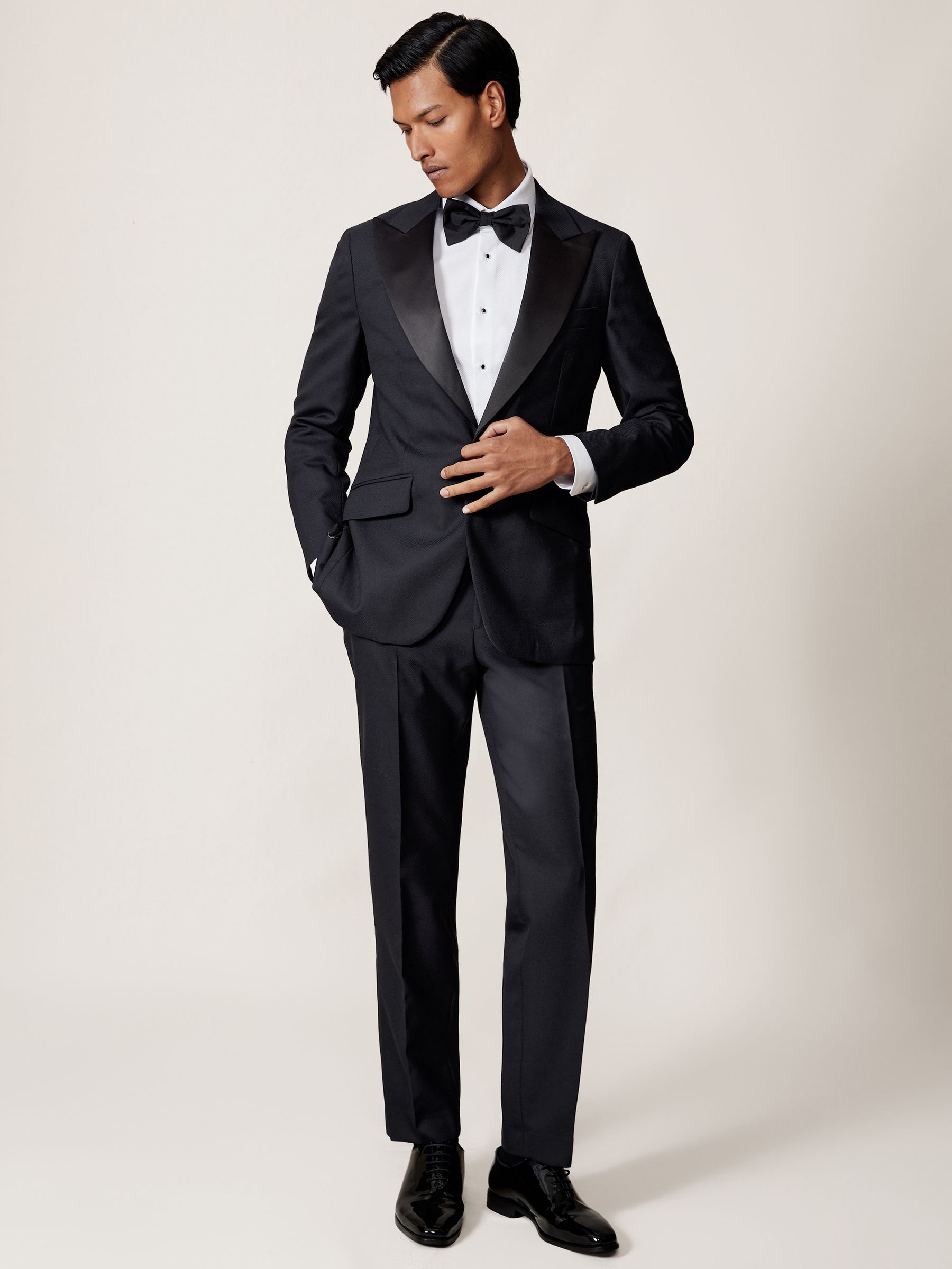 Wool-Blend Jacquard Tuxedo Trousers Tailored-Fit in Navy