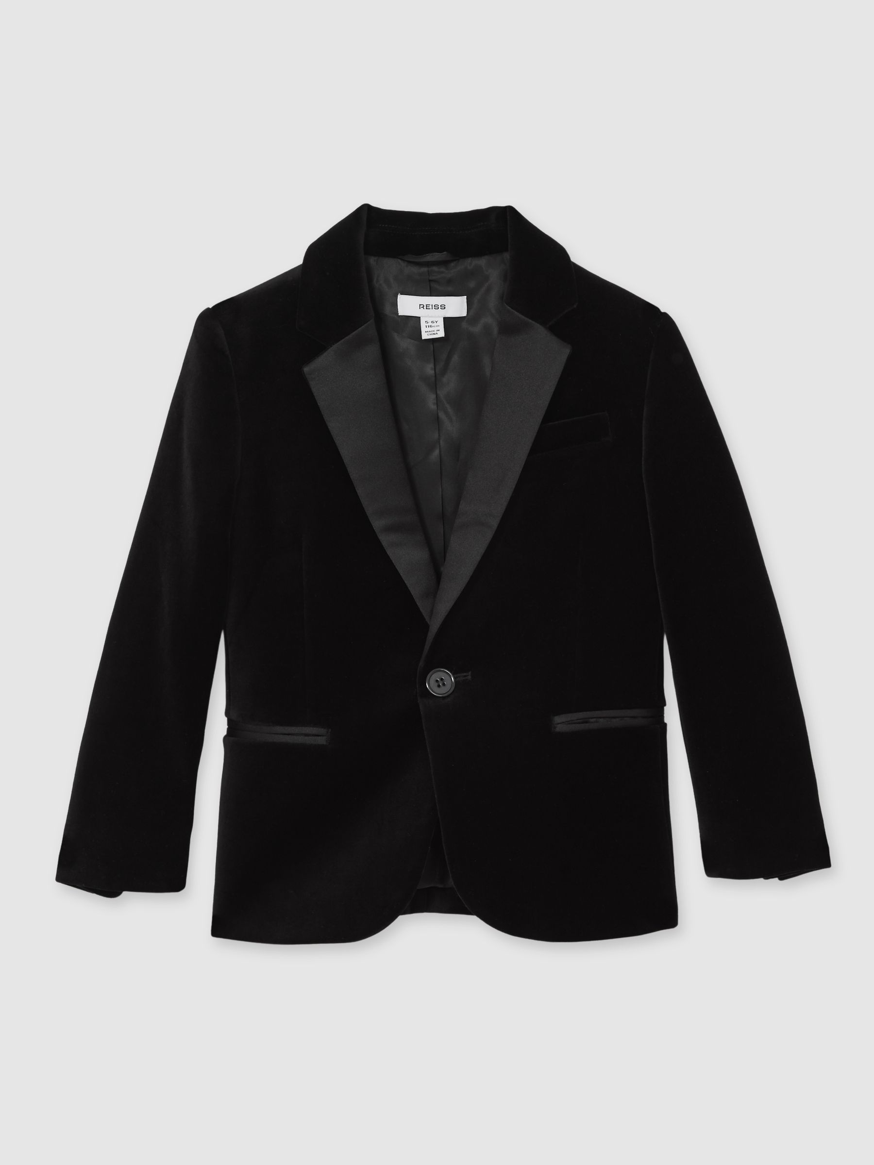 9-13 yrs Single-Breasted Velvet Blazer in Black