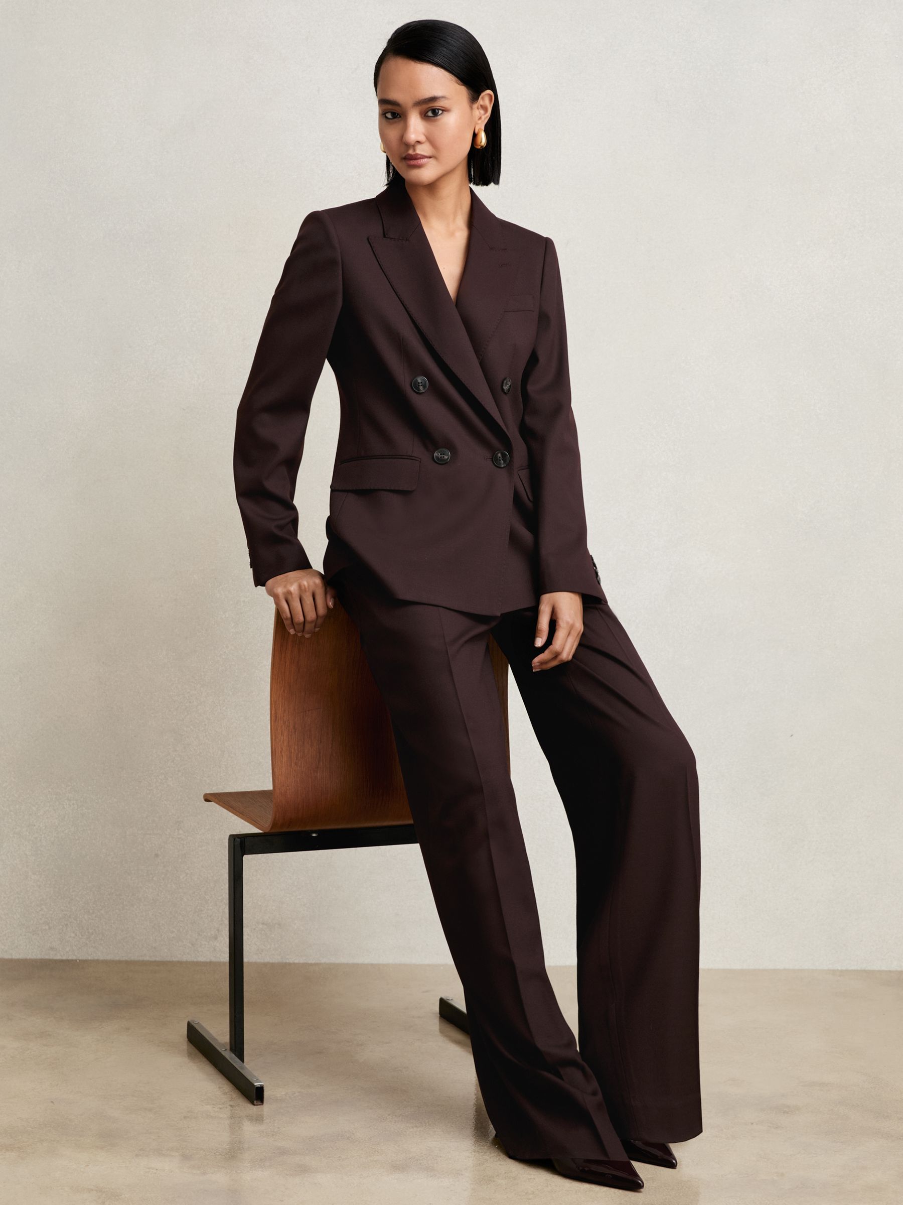Petite Wool-Blend Wide-Leg Suit Trousers in Tan