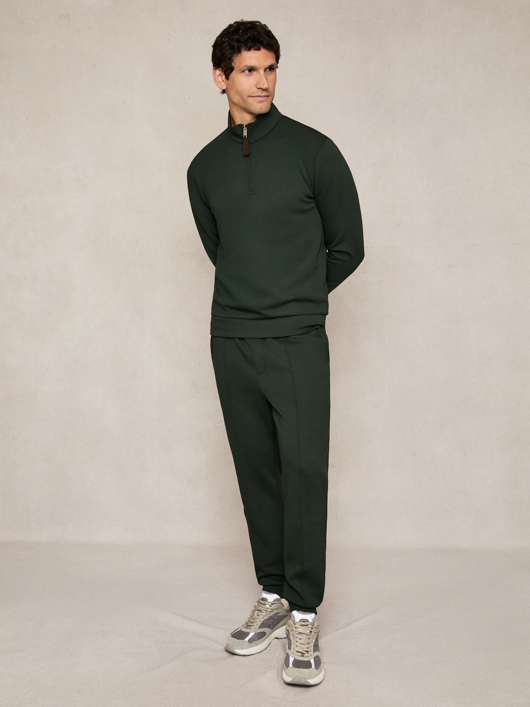 Interlock Half-Zip Sweatshirt with Trim in Dark Sage Green
