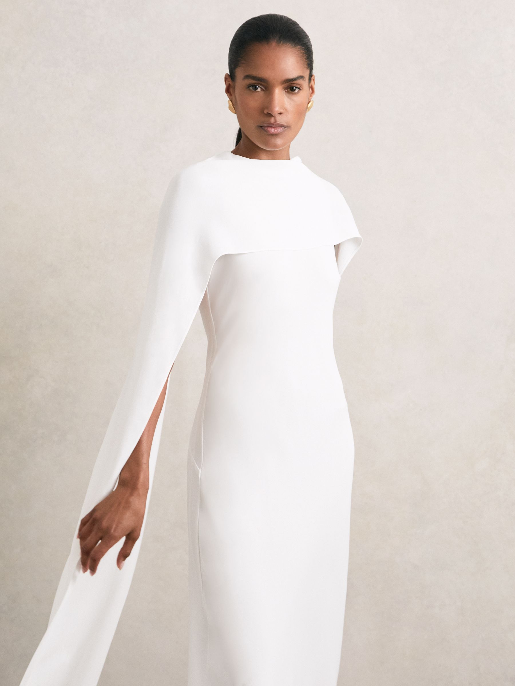 Crepe Cape Maxi Dress in White