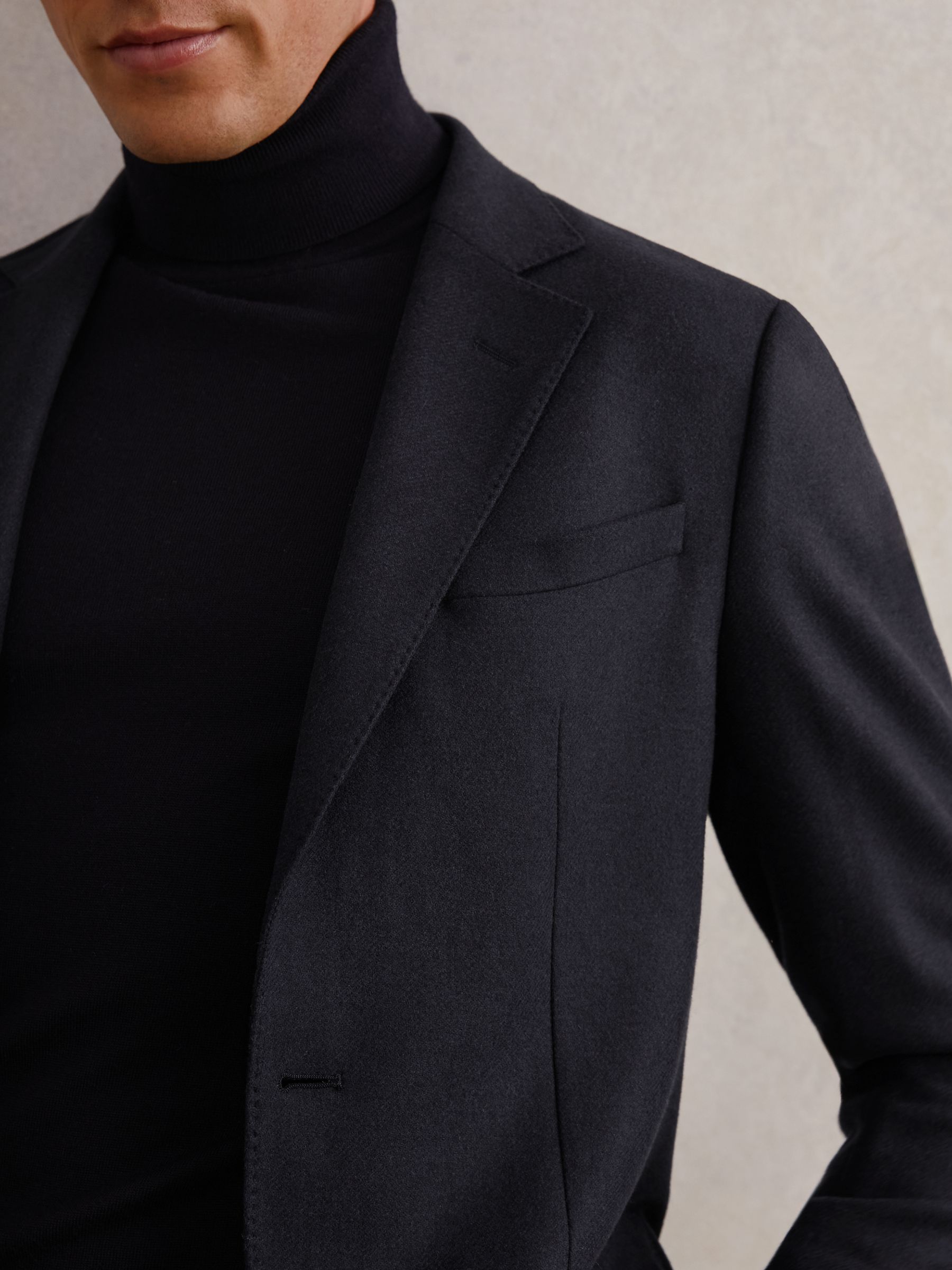 Flannel Slim-Fit Single-Breasted Blazer with Wool in Navy