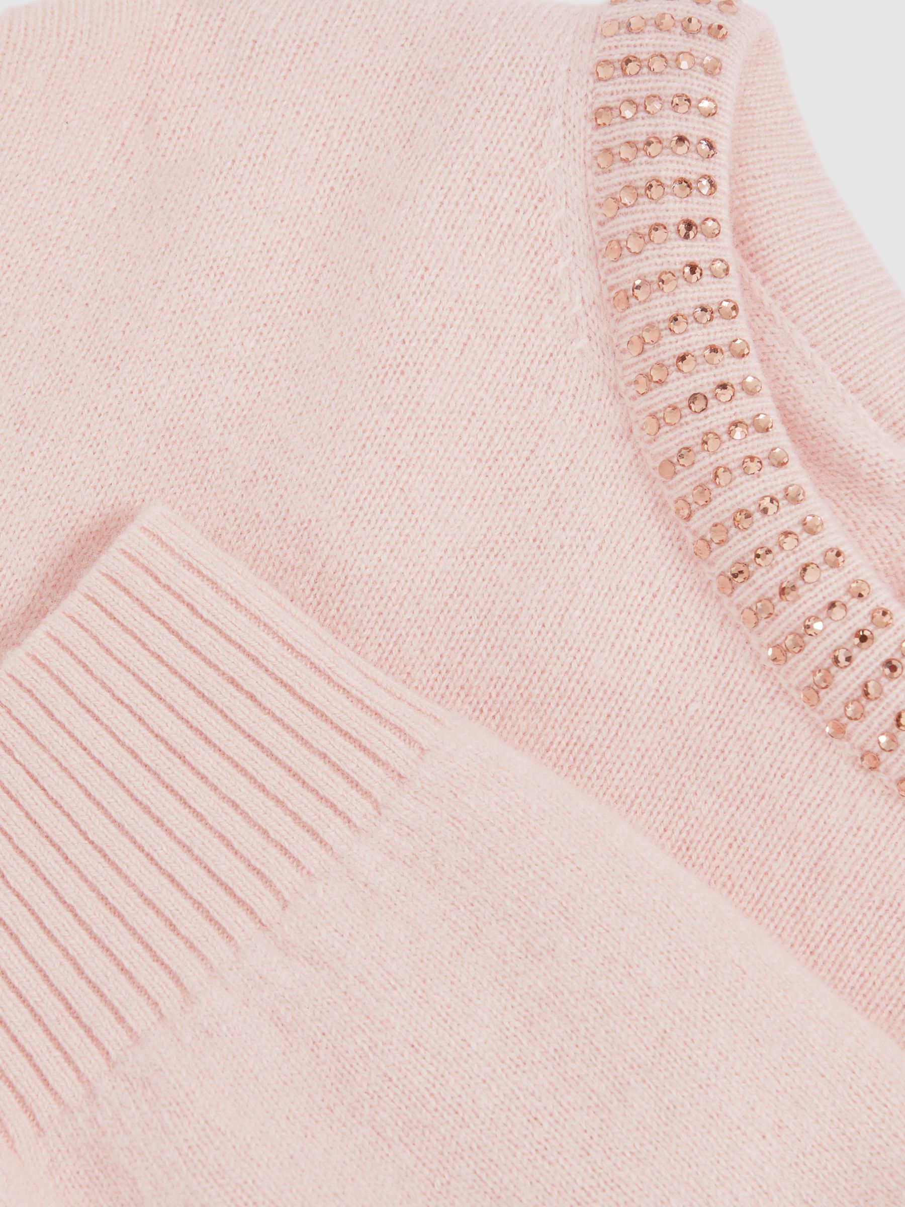 9-13 yrs Wool-Blend Crystal-Neckline Jumper With Cashmere in Blush