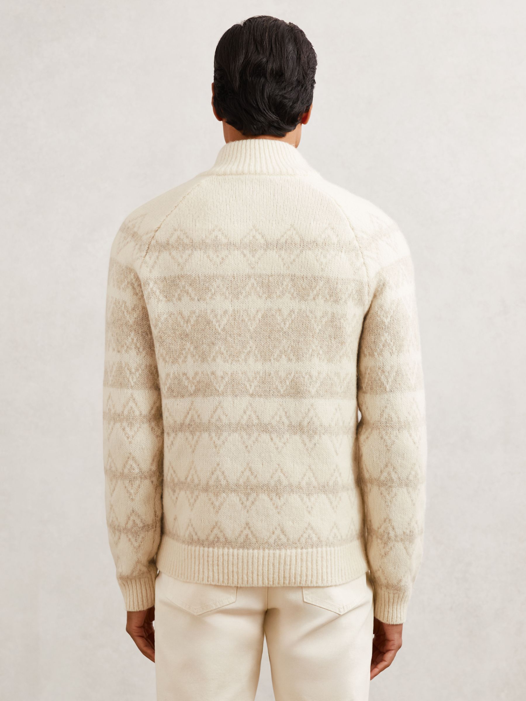 Wool-Blend Fair Isle Half-Zip Jumper in Winter White/Oatmeal