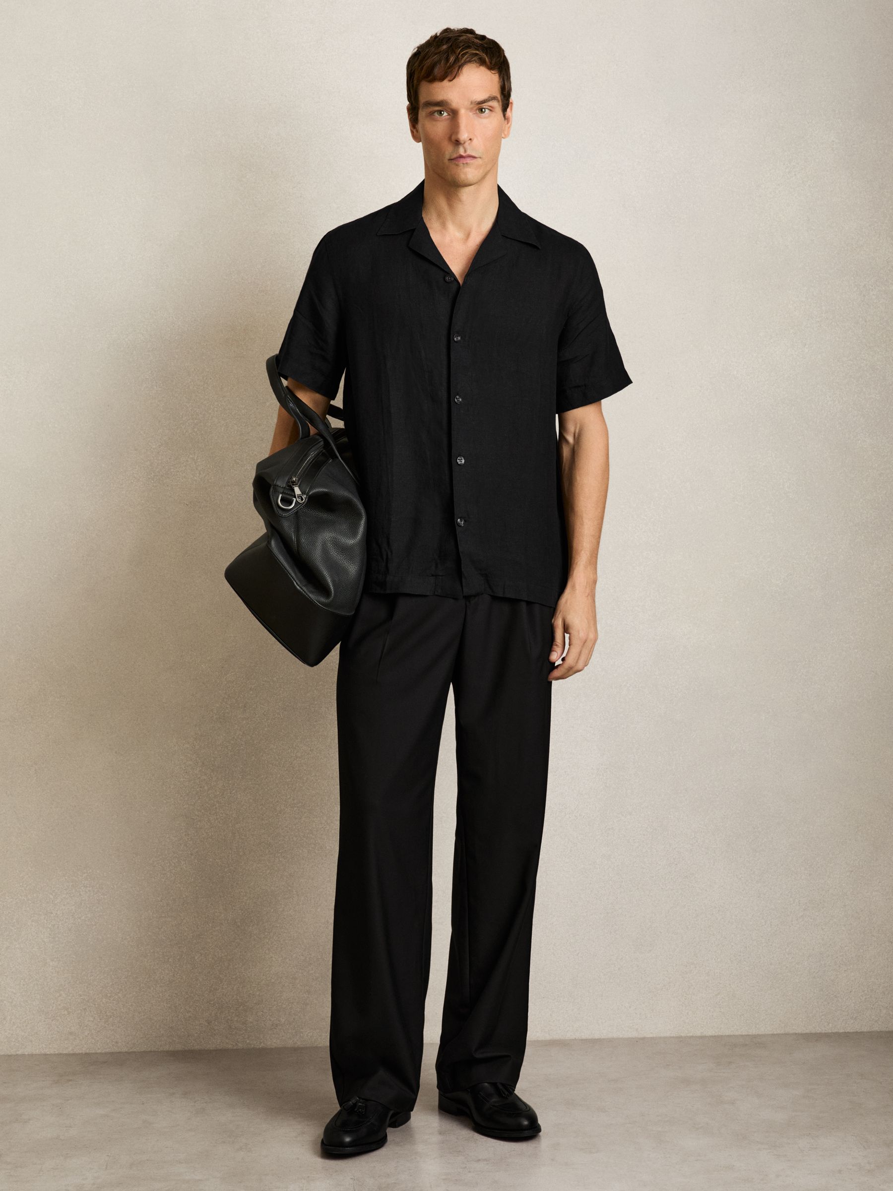 Linen Cuban-Collar Shirt in Black