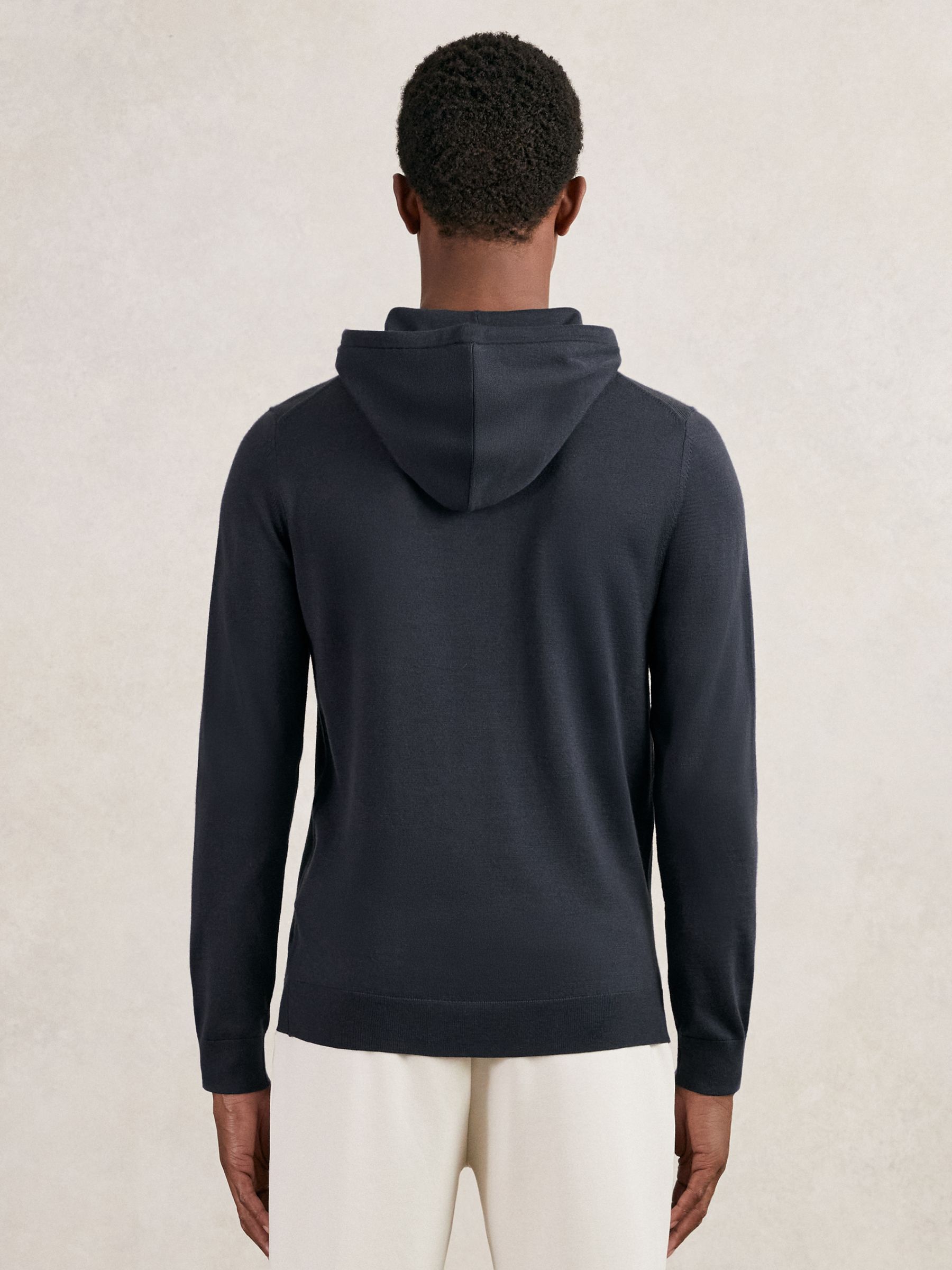 Merino Wool Drawstring Hoodie in Midnight Navy