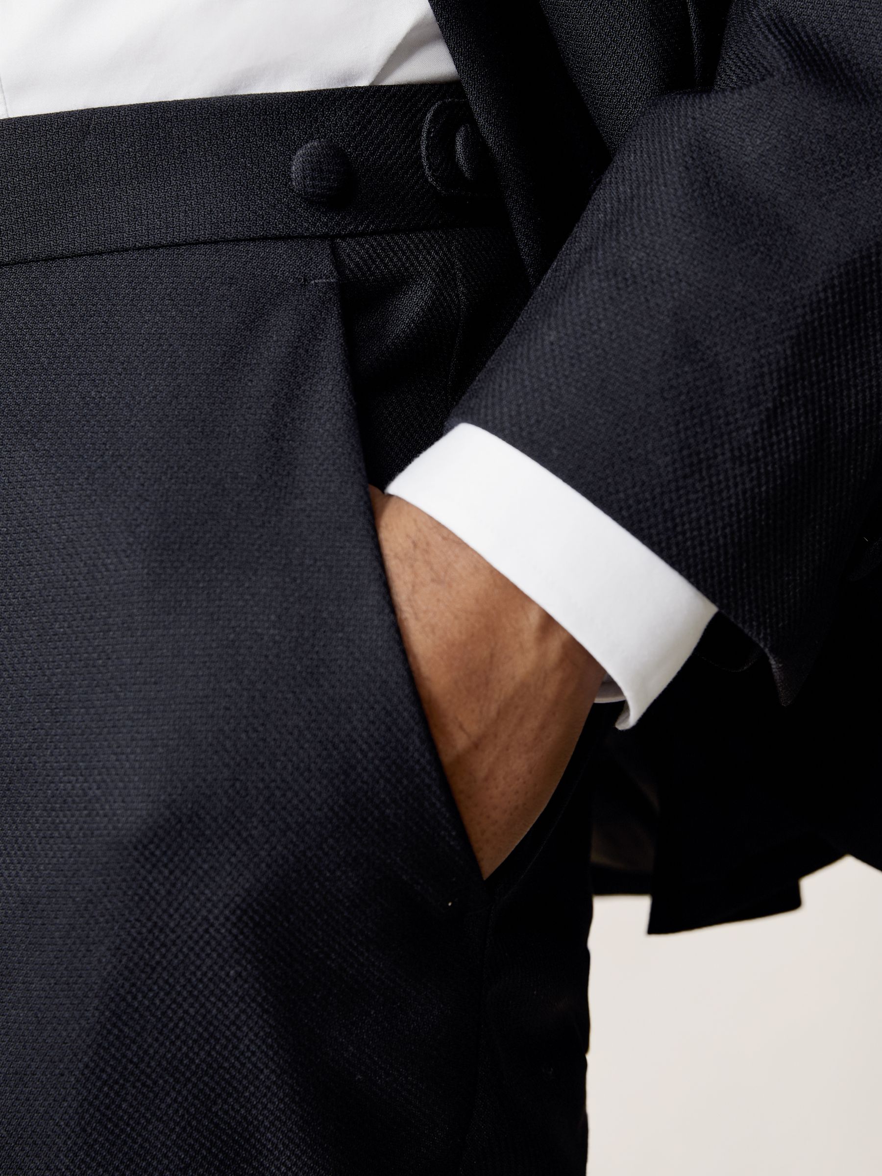 Wool-Blend Jacquard Tuxedo Trousers Tailored-Fit in Navy