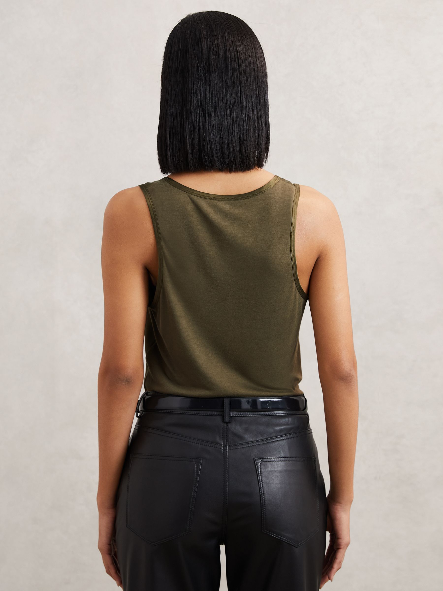 Silk-Front Cami Top in Khaki Green