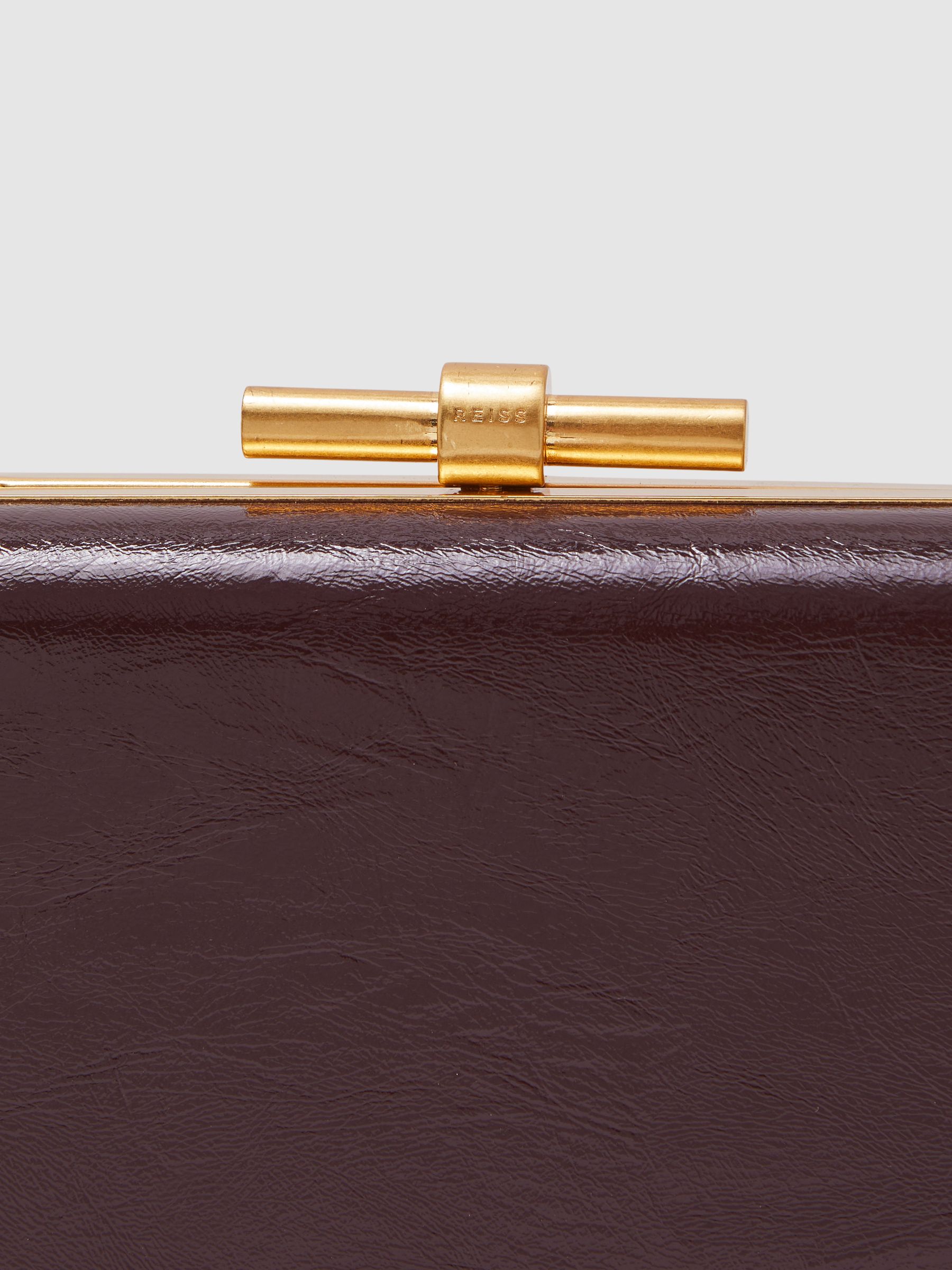 Patent Box Clutch Bag in Burgundy