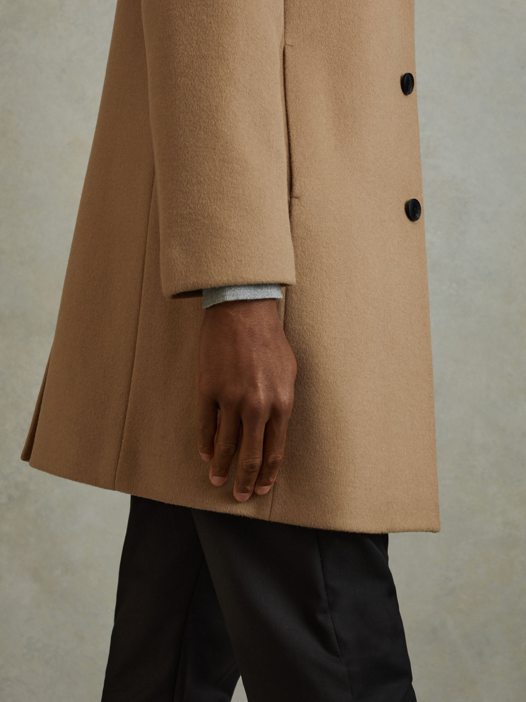 Wool Blend Single Breasted Epsom Overcoat in Camel