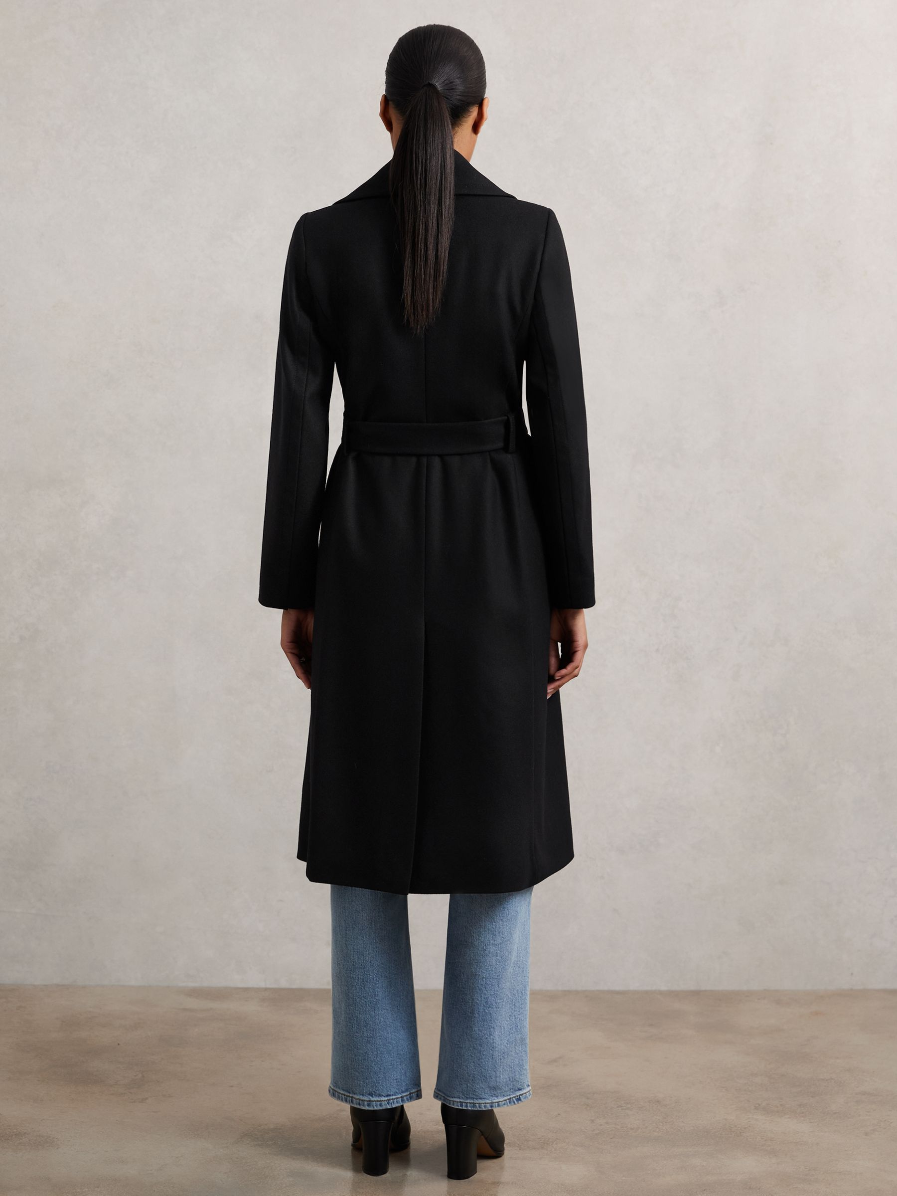 Petite Wool-Blend Double-Lapel Belted Coat With Cashmere in Black