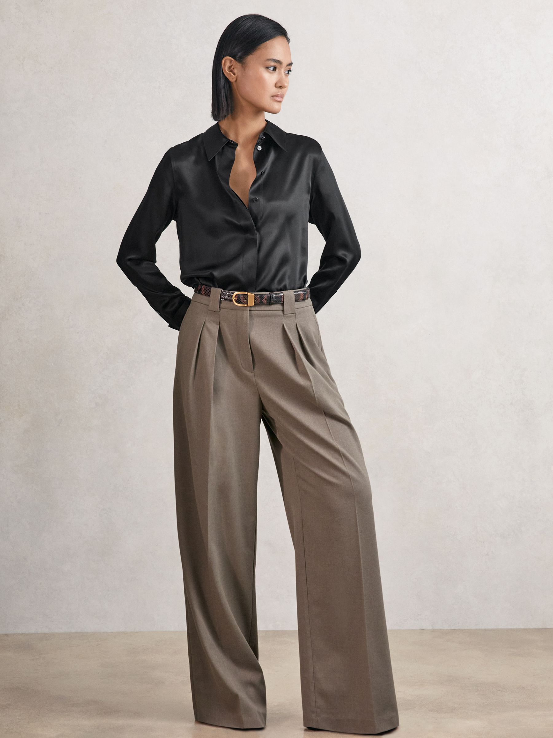 Silk-Satin Concealed-Placket Shirt in Black