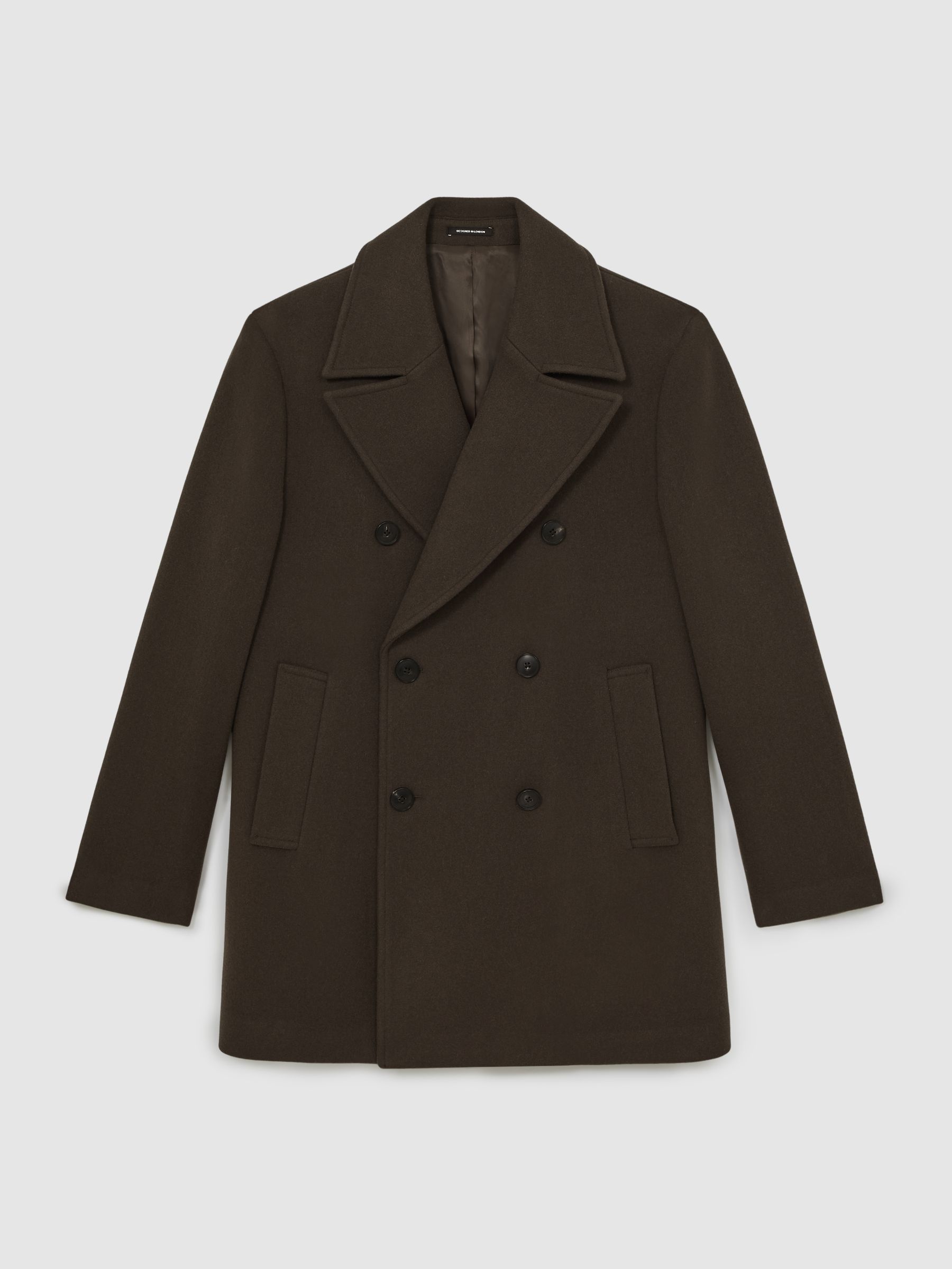 Wool-Blend Double-Breasted Pea Coat in Dark Green