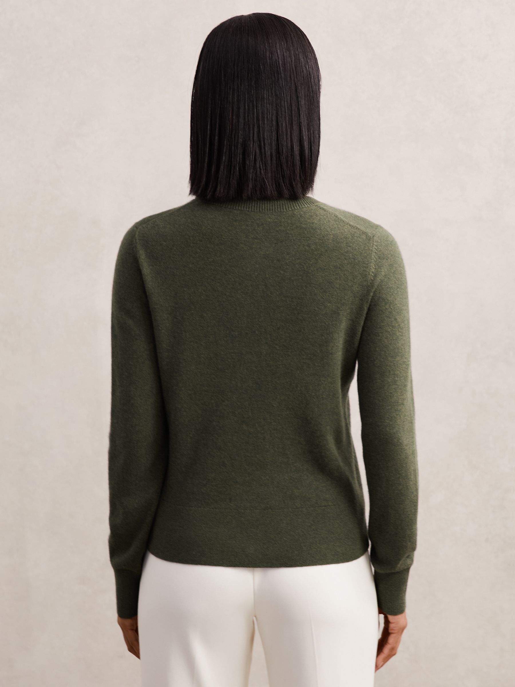 Wool-Blend Crew-Neck Cardigan With Cashmere in Green