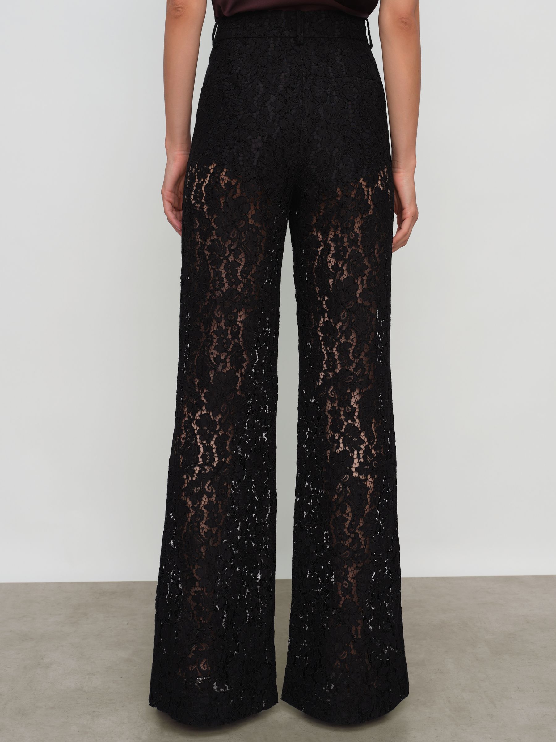 Lace Wide Leg Trousers in Black