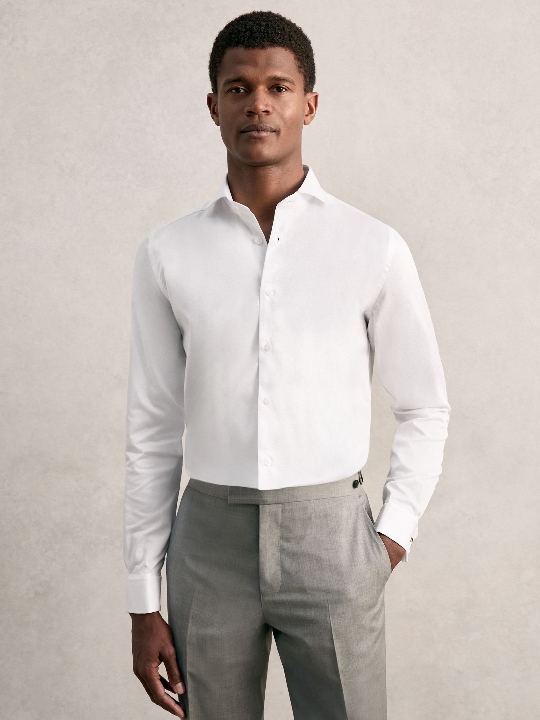 Slim Fit Cotton Double-Cuff Shirt in White