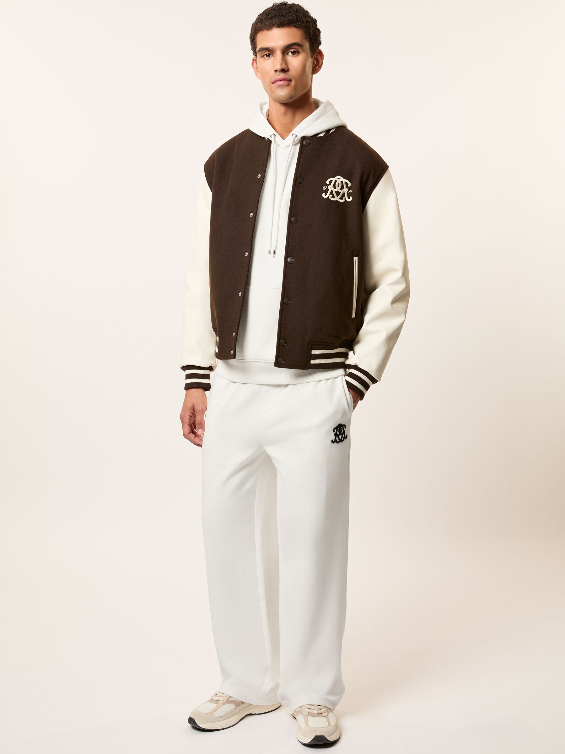 Monogram Cotton Wide-Leg Joggers in Off White