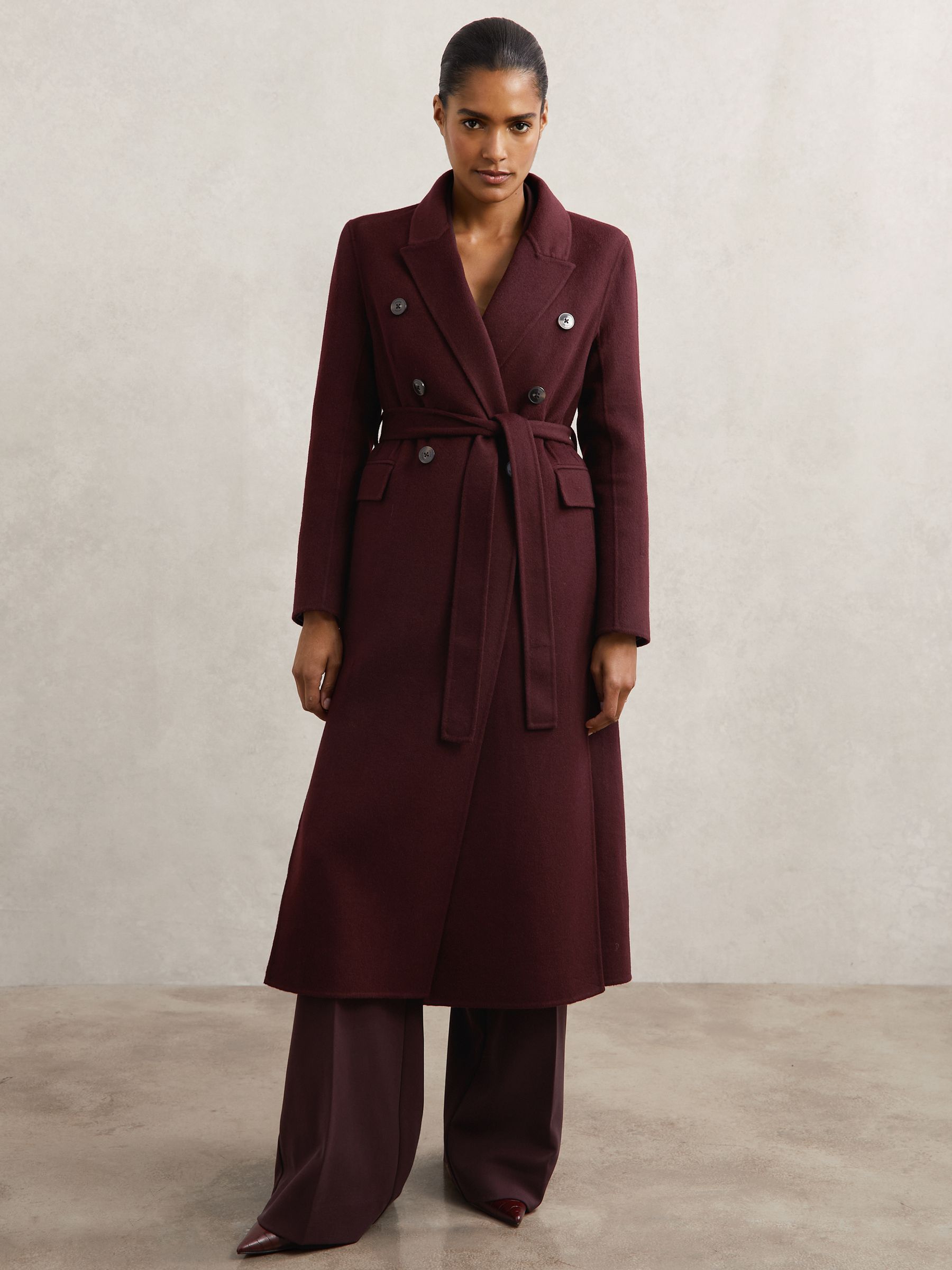 Petite Double-Breasted Blindseam Coat Wool-Blend in Burgundy