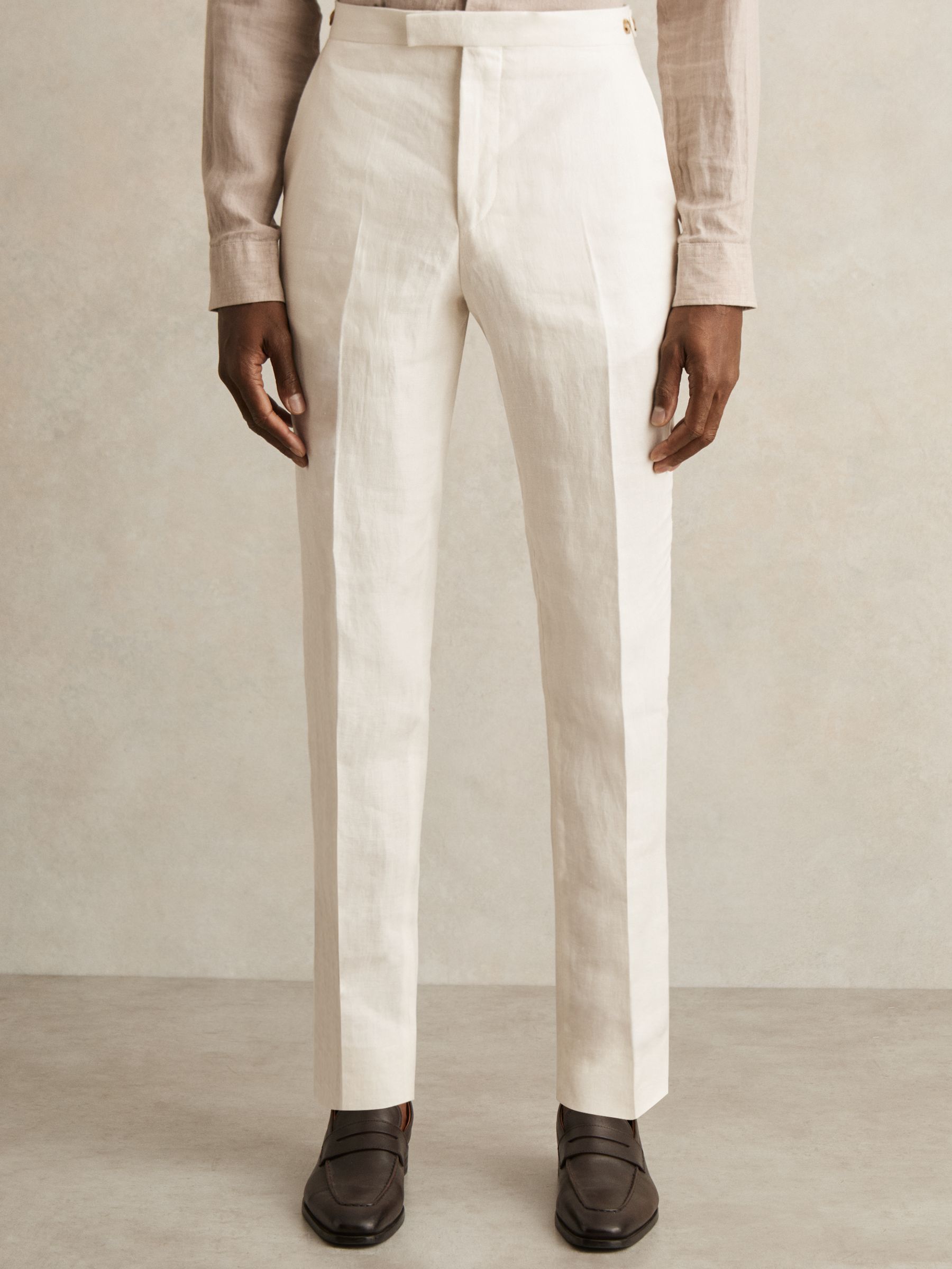 Slim-Fit Linen Herringbone Suit Trousers in White
