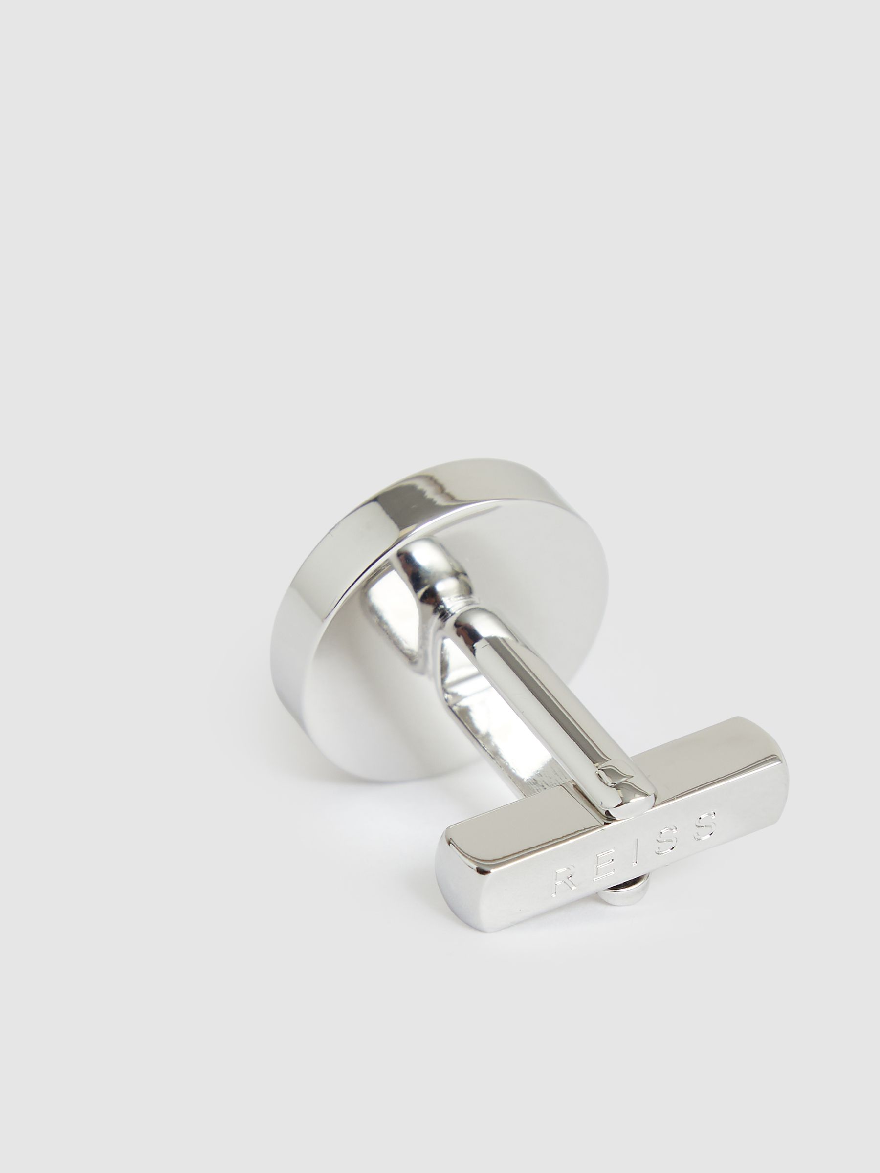 Inlaid Round Cufflinks in Silver Tone /Mop