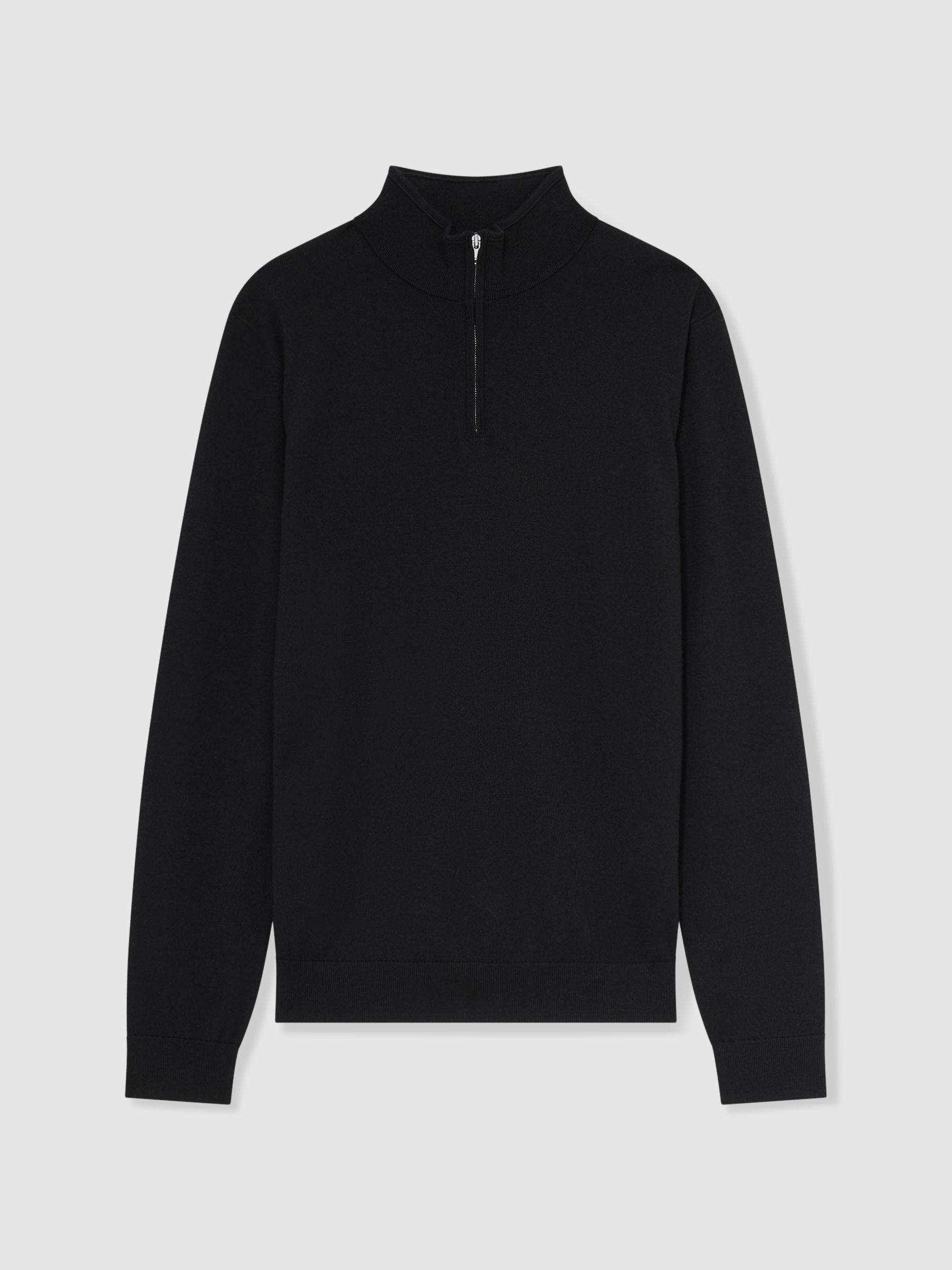 Merino Wool Half-Zip Funnel Neck Jumper in Black