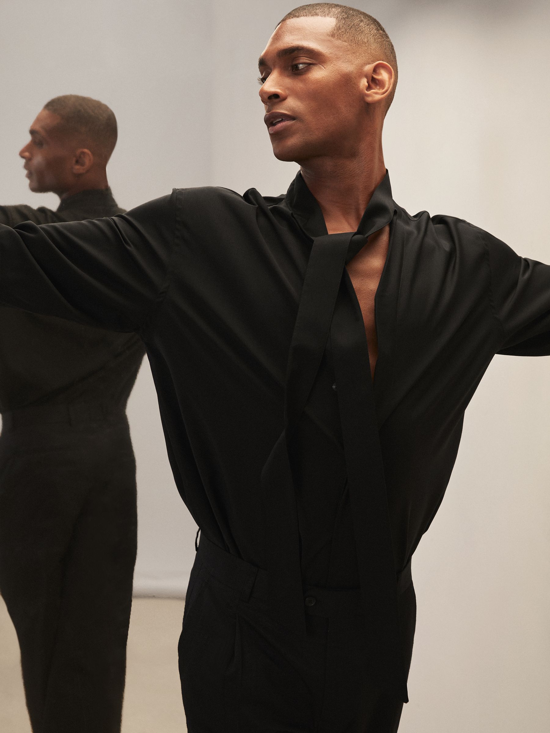 Reiss | Royal Ballet Tie-Neck Shirt in Black