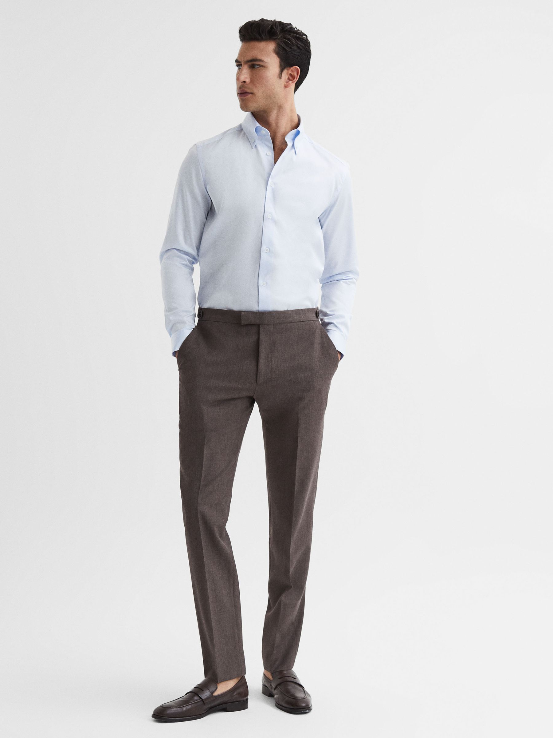 Slim Fit Cotton Button-Down Shirt in Soft Blue