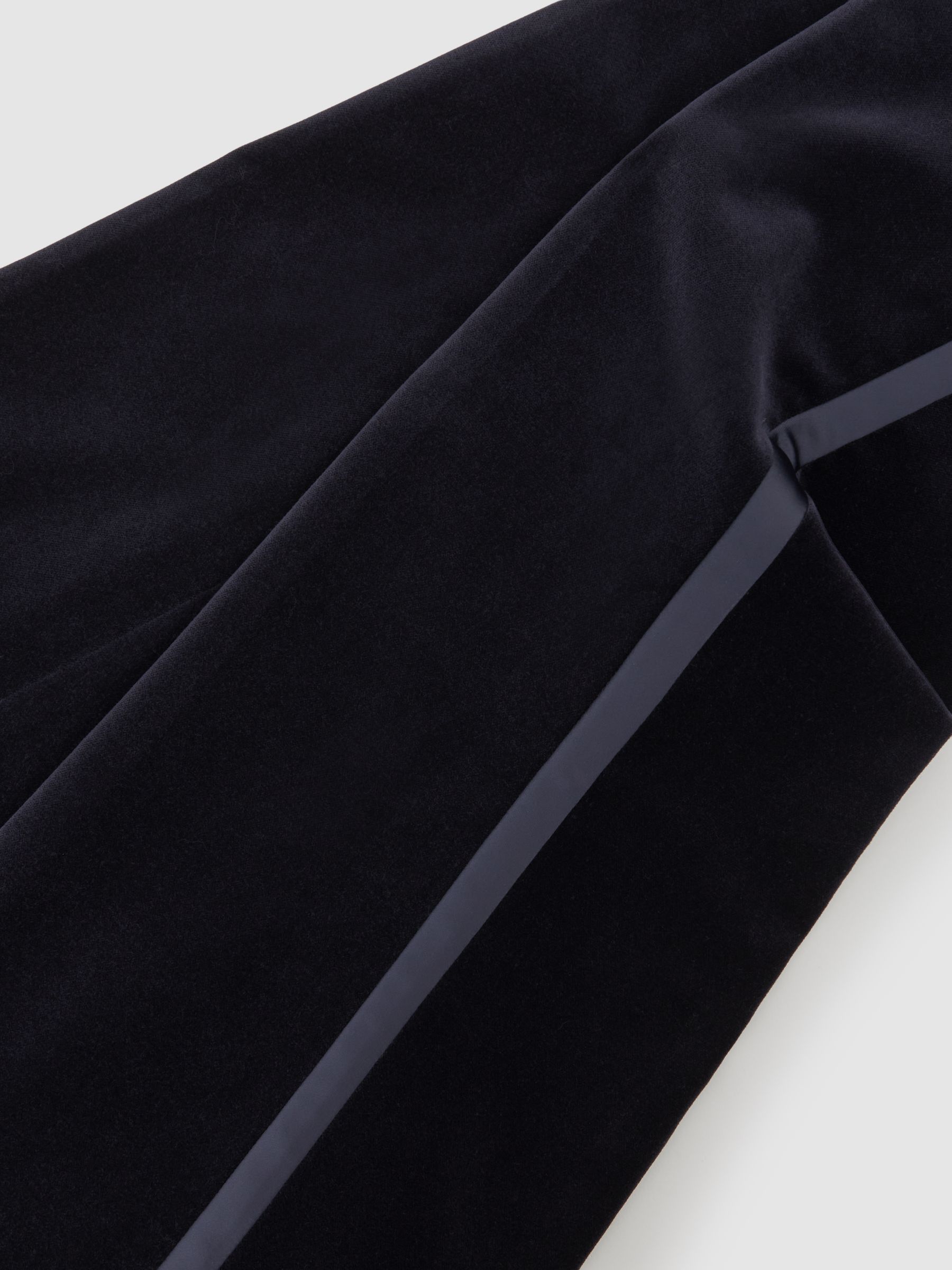 Petite Velvet Satin-Stripe Flared Trousers in Navy