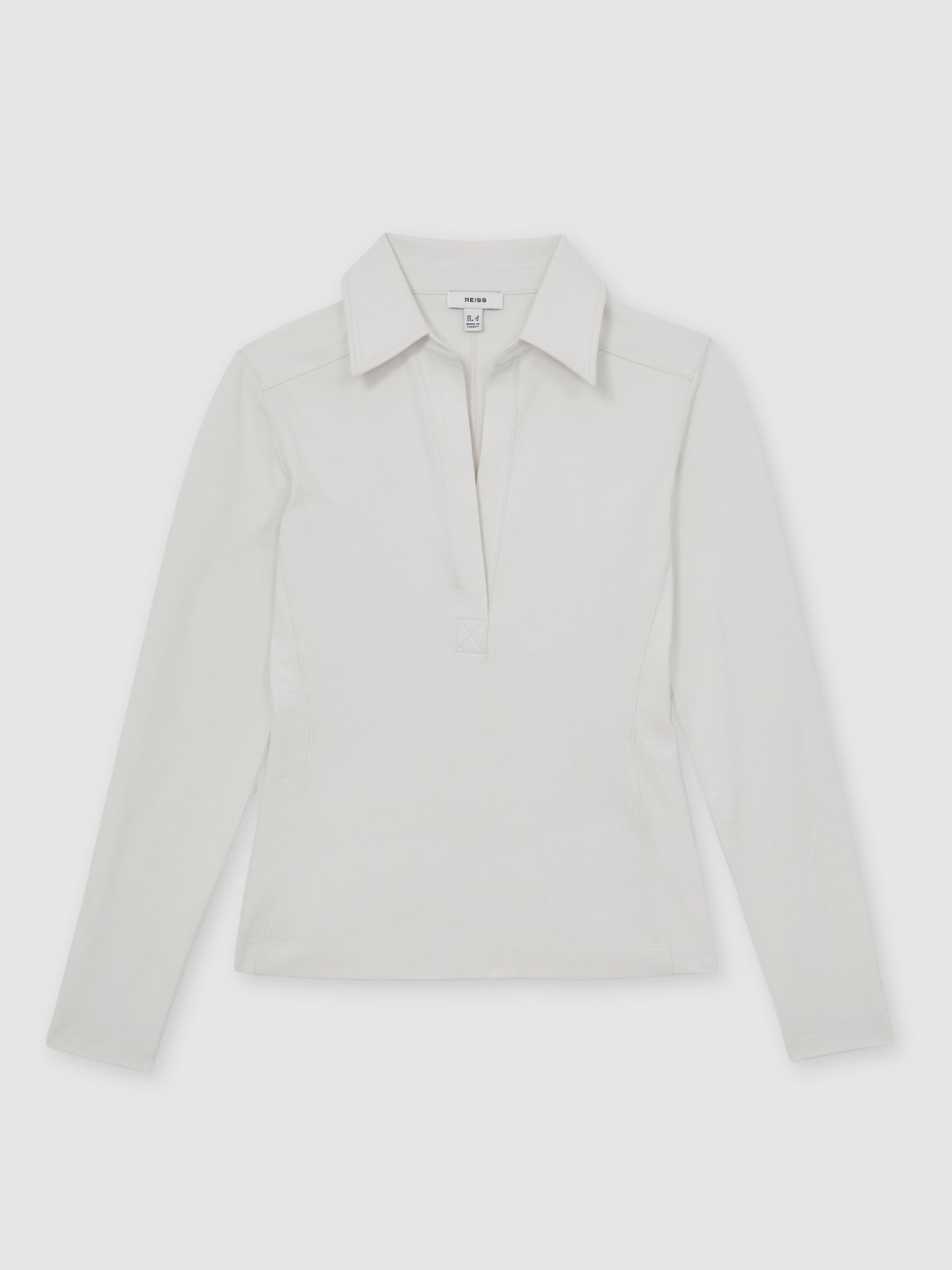 Stretch-Cotton Open-Collar Shirt in Ivory