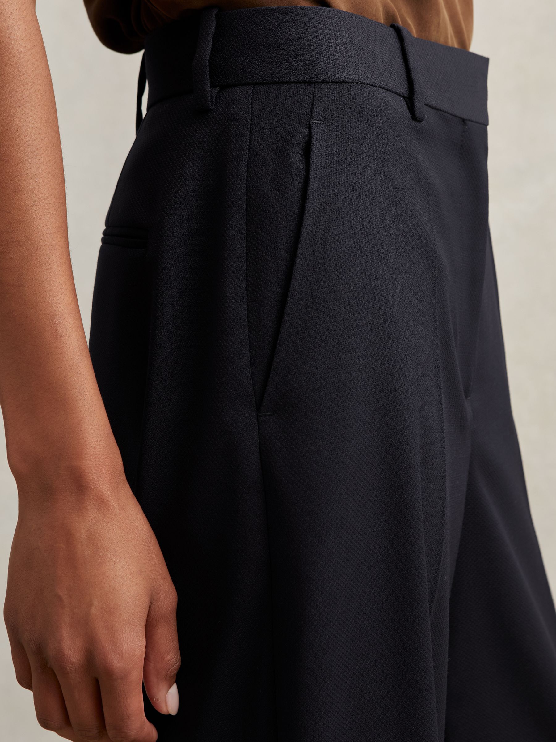 Petite Wool-Blend Wide-Leg Suit Trousers in Navy